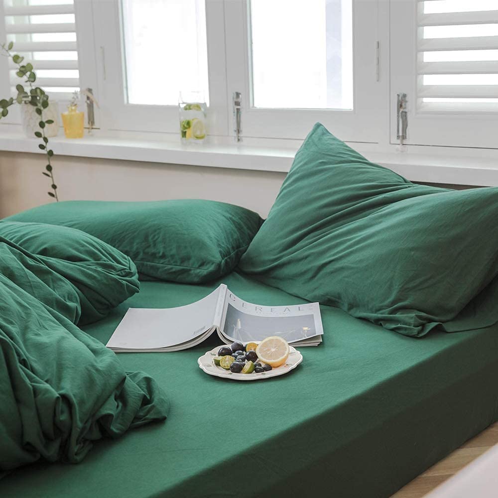 3 Piece Emerald Green Bedding Set - 100% Cotton King/Queen/Twin/Full Duvet Cover Set with Pillowcases | Soft Luxury Bed Sheets for Master Bedroom & Guest Room | Breathable Comforter Cover for All Seasons