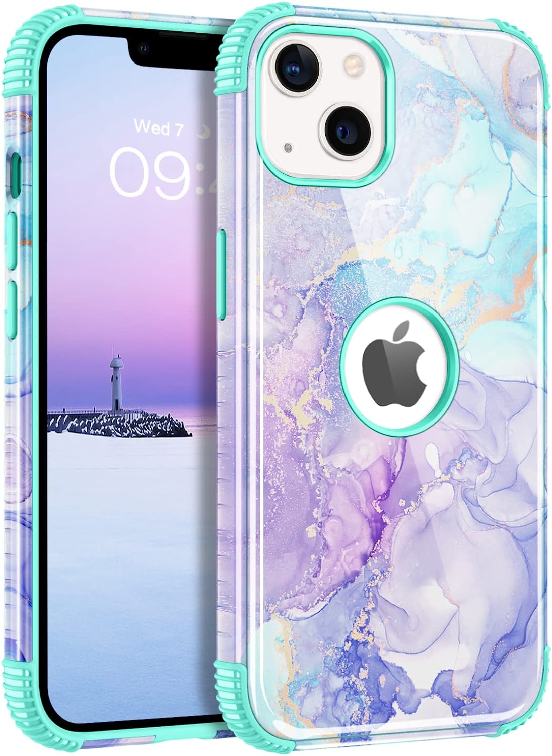 Premium iPhone 14 Case with Marble Design - Heavy Duty 2-in-1 Protective Cover for Men (Purple) | Shockproof & Scratch-Resistant Phone Case for Everyday Use & Outdoor Activities