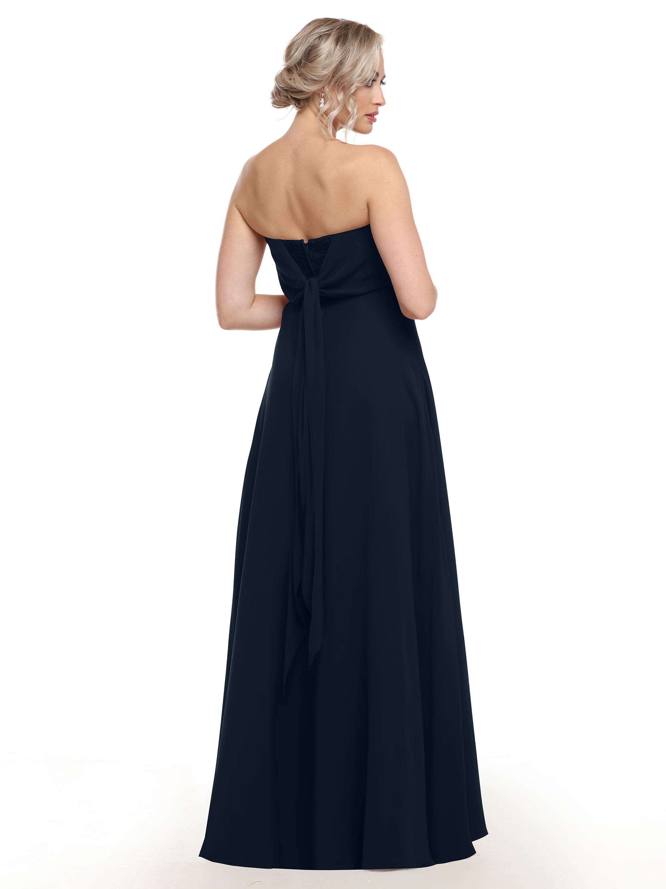 Elegant 80143 Chiffon Strapless Sweetheart Bridesmaid Dress with Lace & High Slit - Perfect for Weddings, Prom & Formal Events