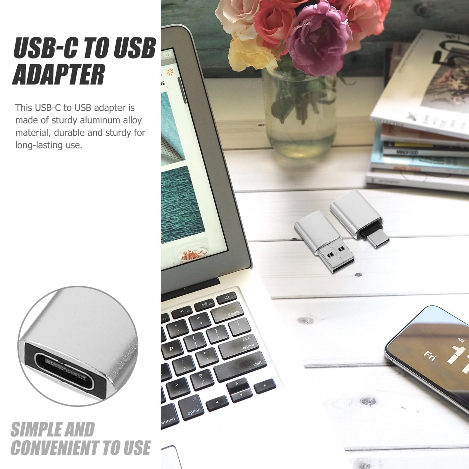 Hemobllo 4-Pack USB C Adapter - USB to USB-C Converter for Phone, Tablet & Laptop - Fast Charging OTG Adapter with Aluminum Alloy Design - Perfect for Travel, Work & Home Charging
