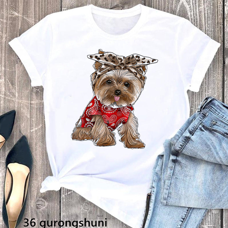 Summer Women's T-Shirt with Cute Schnauzer Dog Print - Casual Comfort Fit Cotton Tee for Dog Lovers | Perfect for Outdoor Activities, Pet Playdates & Casual Wear