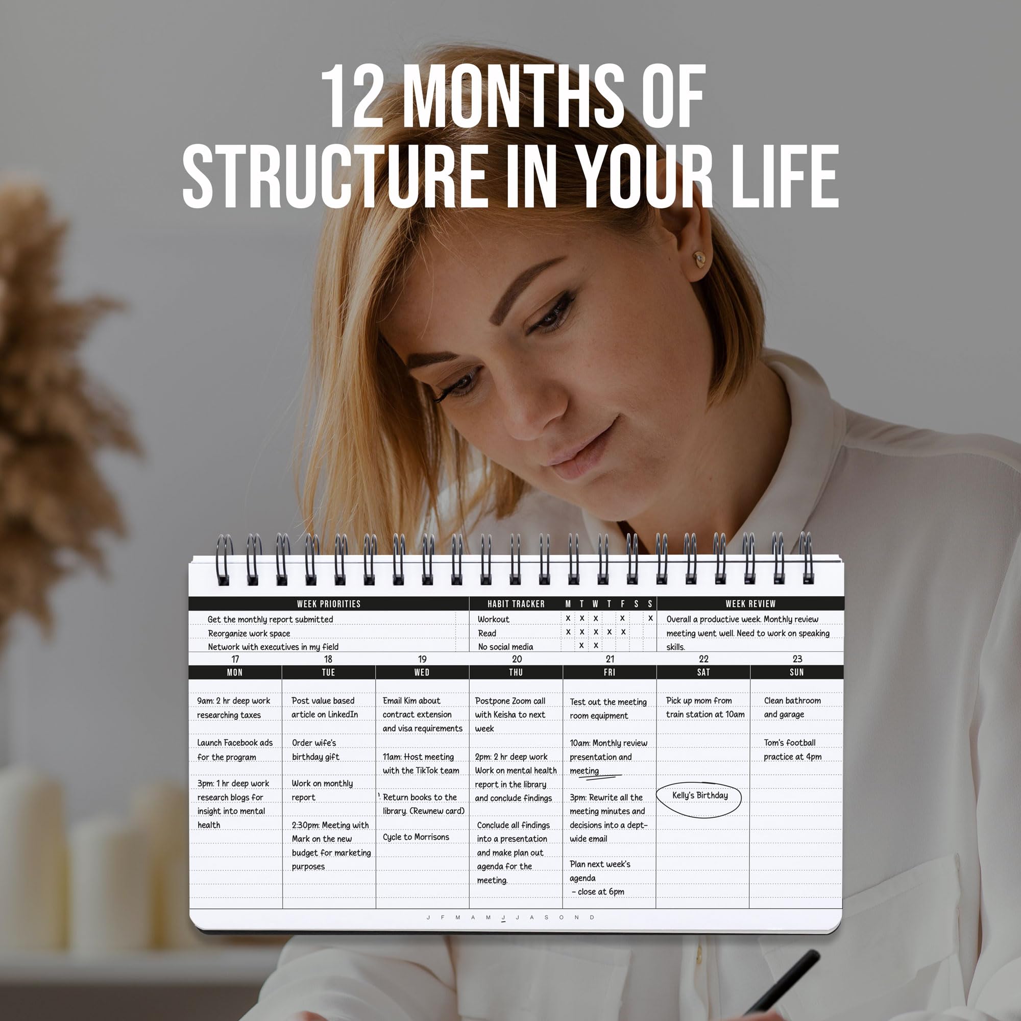 Scribbles That Matter 2025 Weekly Planner Spiral Bound - Undated Productivity Planner with Habit Tracker | 55 Weeks (29x17.2