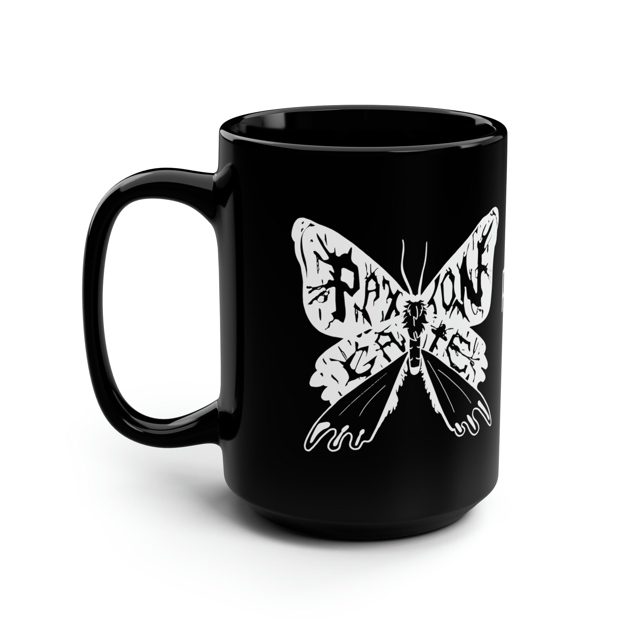 Black Paxton Gate Moth Mug - Unique Ceramic Coffee Cup with Moth Design - Perfect for Tea, Coffee, or Hot Chocolate at Home or Office