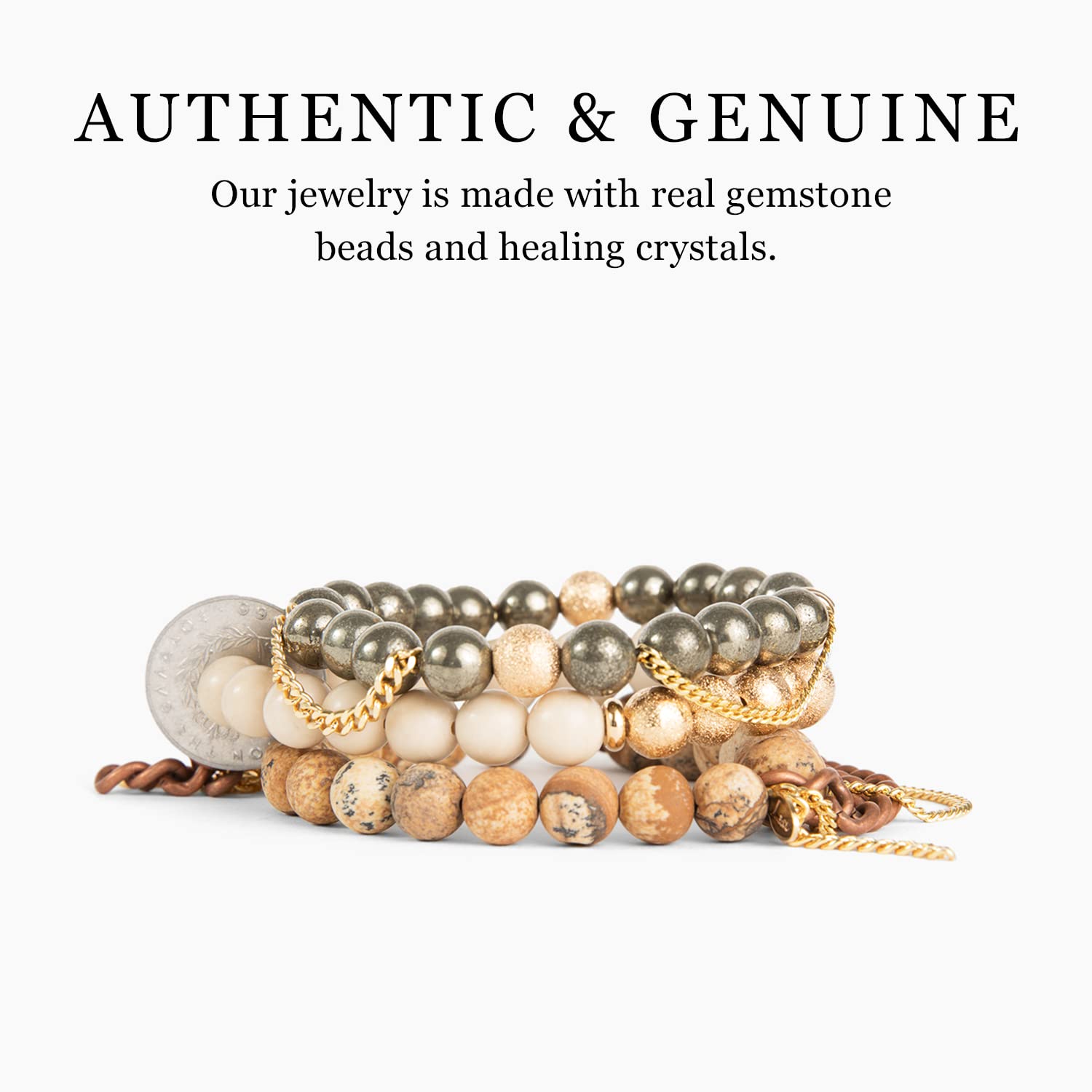 Handmade Beaded Bracelets with Authentic Gemstones & Healing Crystals | Rose Gold Chain & Rose Blanc Charm | Spiritual Jewelry for Meditation, Yoga & Positive Energy | THE LACE PROJECT