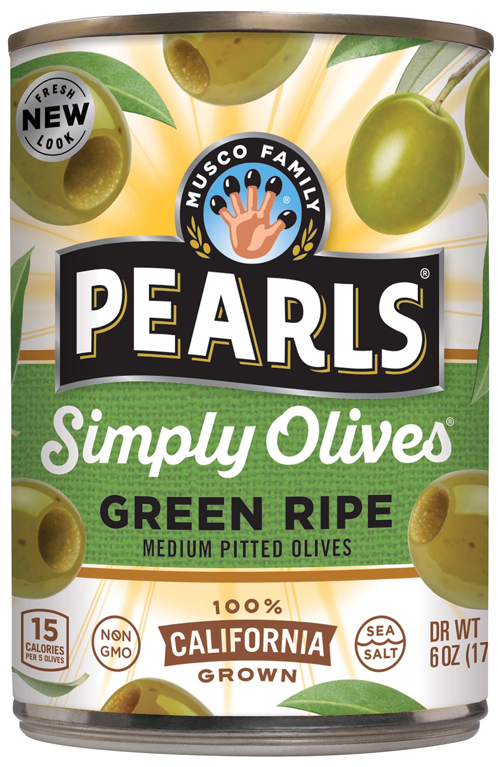 Pearls Simply Green Ripe Pitted Olives - 12 Pack (6 oz Cans) | Premium Mediterranean Olives for Salads, Pizzas & Charcuterie Boards