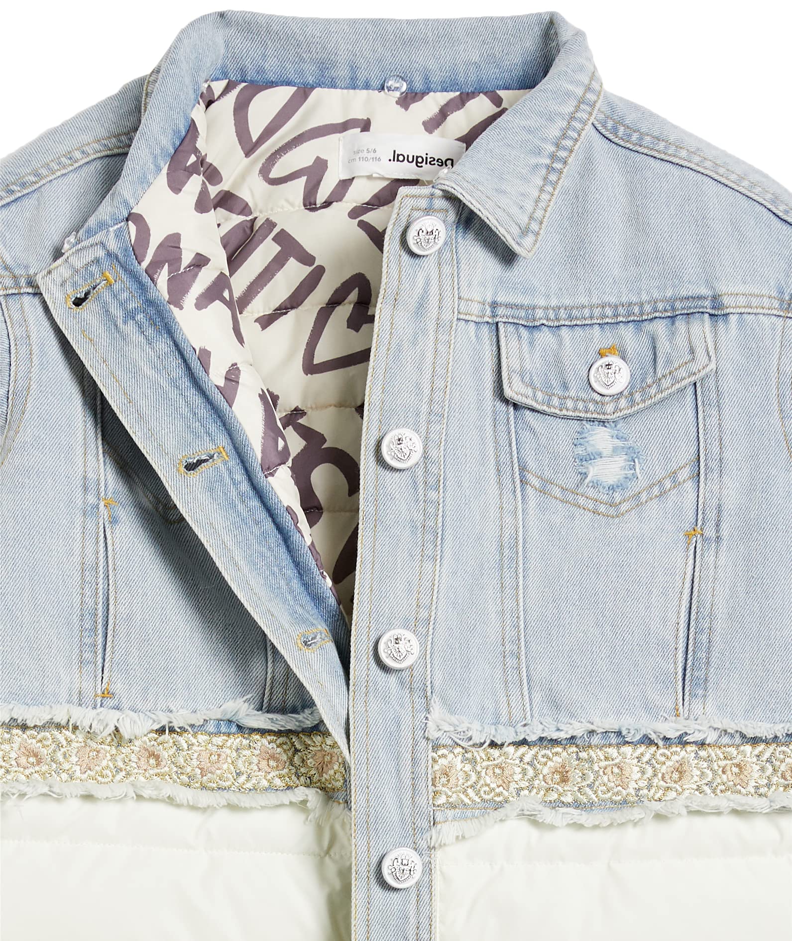 Desigual Girls' Denim Jacket - Stylish Distressed Denim Jacket for Teen Girls | Trendy Lightweight Jacket for School, Casual Outfits & Spring Fashion