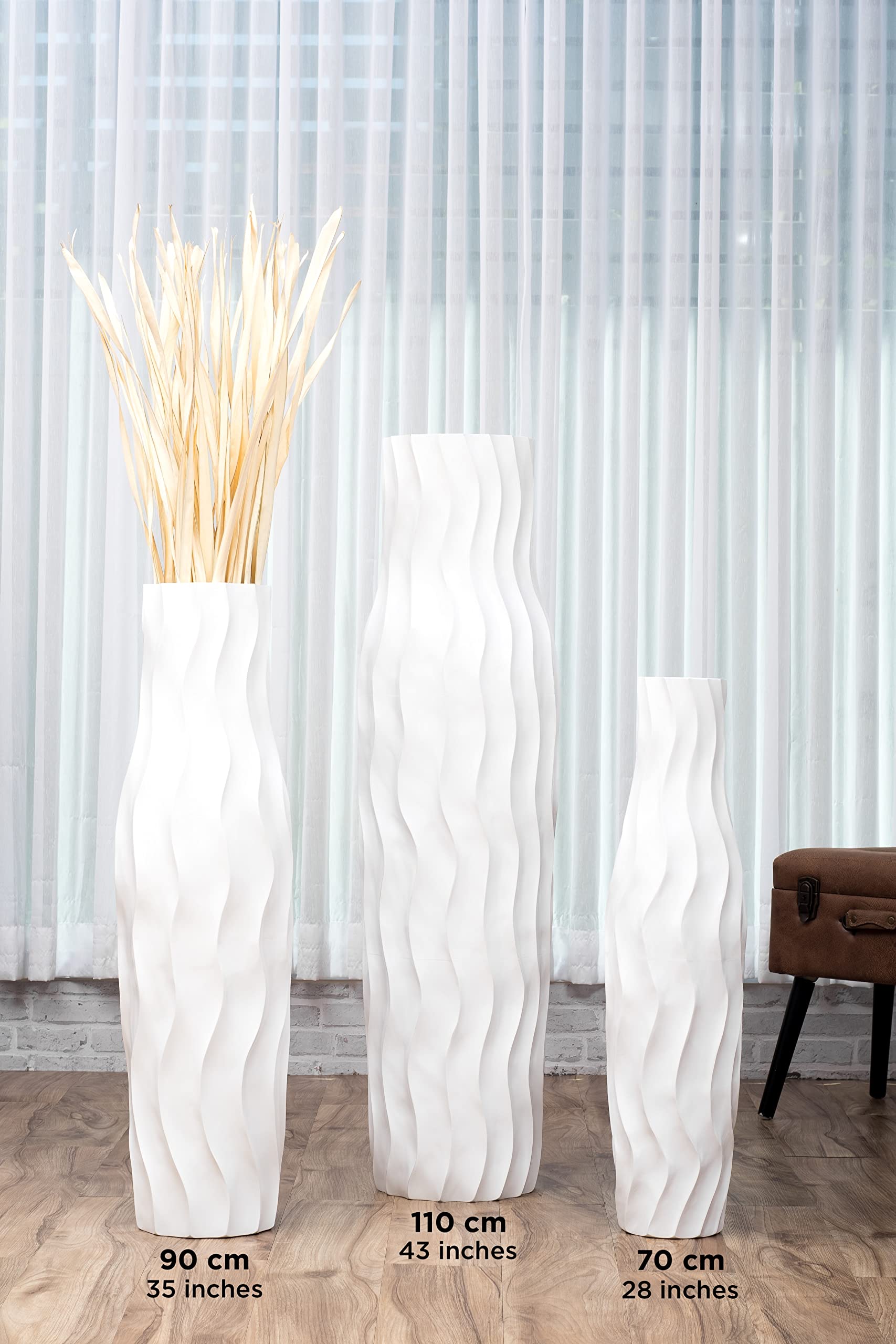 Leewadee 36 Inch Large White Wooden Floor Vase - Farmhouse Home Decor for Flowers, Fake Plants & Pampas Grass - Perfect for Living Room, Bedroom & Entryway Decor