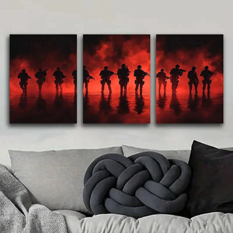3-Piece Military Soldier Formation Metal Wall Art - Ready to Hang Army Decor for Living Room, Office & Man Cave