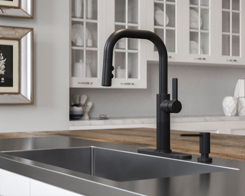 Pfister Modern Matte Black Kitchen Soap Dispenser KSD-MDRB - Touchless Automatic Soap Dispenser for Kitchen, Bathroom, and Office Sink