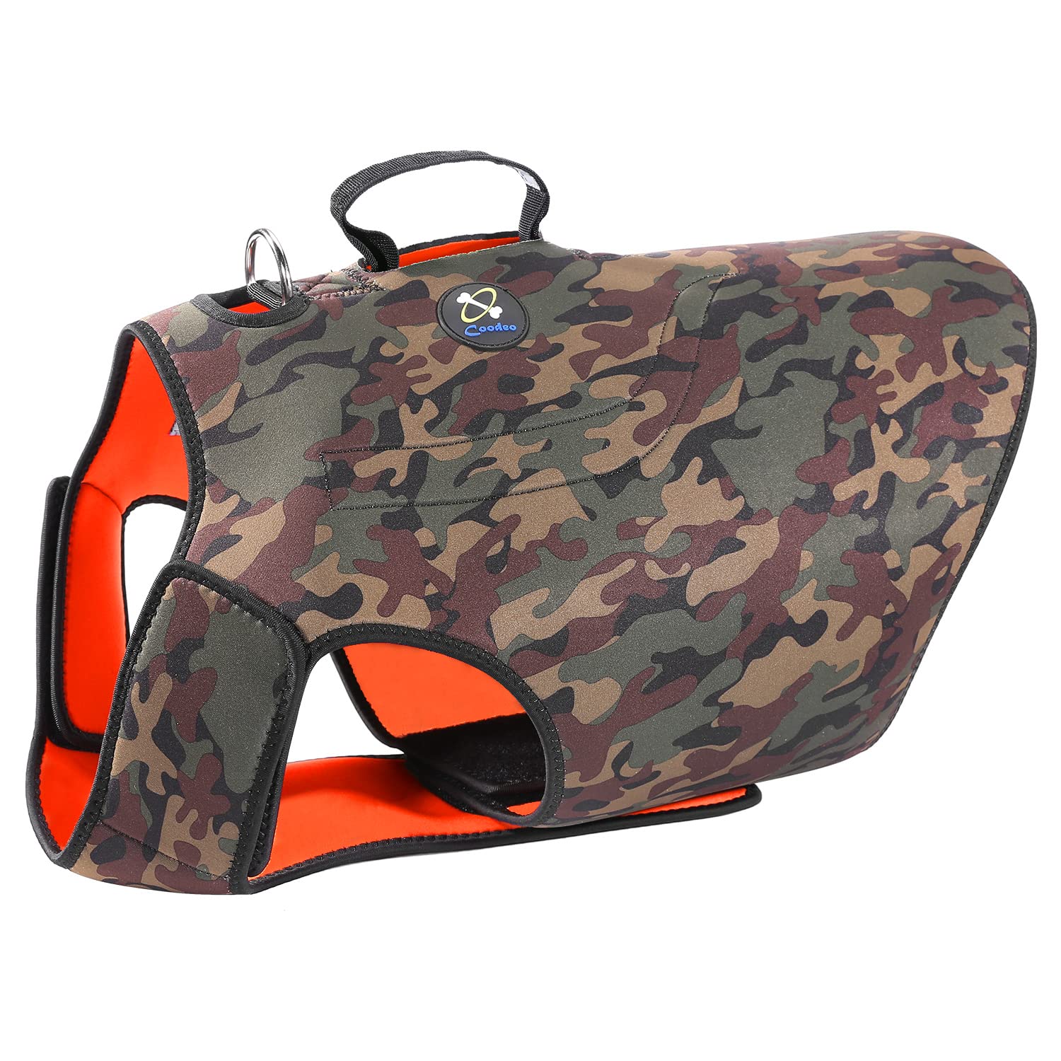 **Coodeo Reversible Reflective Hunting Dog Vest - Orange & Camo Waterproof Tactical Harness for Protection & Security, 4.5mm Neoprene Safety Jacket (X-Large) - Ideal for Hunting, Training & Outdoor Adventures**