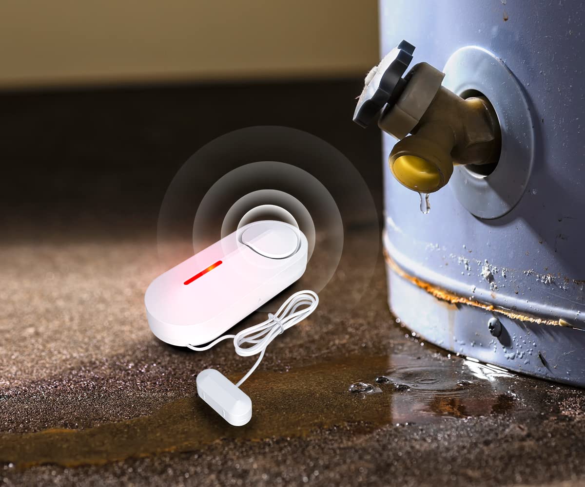 Overflow Alarm Water Leak Detector - 90dB Loud Sink & Bathtub Water Sensor with Indicator Light for Kitchen, Basement, Sump Pump - Prevent Flooding & Water Damage