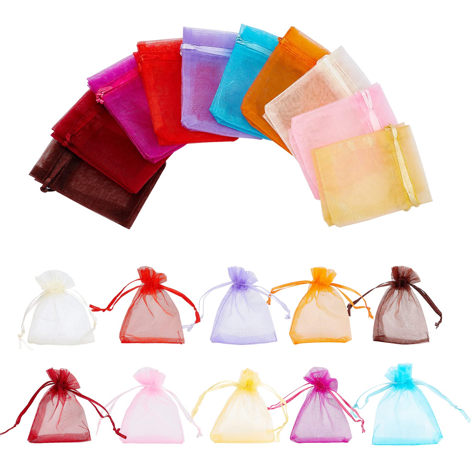100pcs Sheer Organza Gift Bags 2.7x3.5 Inches - Mixed Color Drawstring Jewelry Bags for Wedding Favors, Party Decorations, Christmas Tree Ornaments & Valentine's Day Gifts | Perfect for Jewelry Packaging, Wedding Souvenirs & Holiday Party Favors