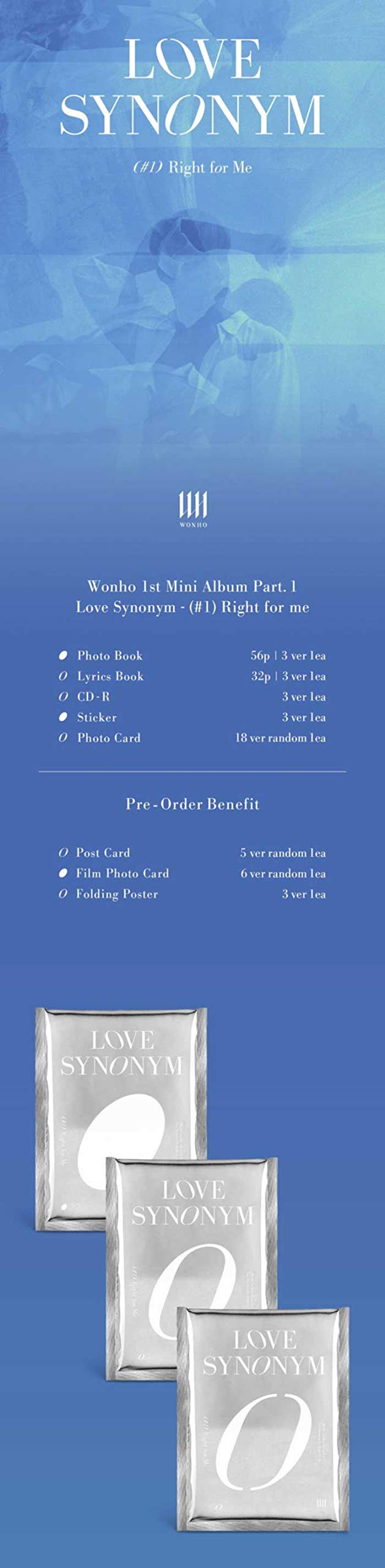 Monsta X Wonho 'Love Synonym #1. Right For Me' 1st Mini Album (56p Photo Book + 32p Lyrics Book + Sticker + Photo Card) | K-Pop Collectible for Fans, Gift Idea, Music Lovers | Perfect for Concerts, Birthday Presents, Display Collections