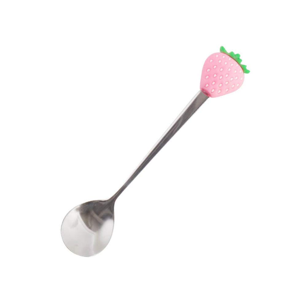 Houchu Stainless Steel Cute Fruit-Shaped Coffee Spoon Set - Strawberry Dessert Spoon, Ice Cream Fork, Candy Teaspoon for Coffee, Tea, Dessert Tableware (Pink) - Perfect for Parties, Picnics, and Home Dining