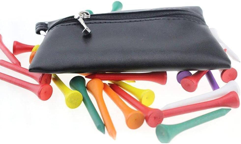 Premium Black Mini Golf Tee Pouch Bag - Durable Leather Golf Ball & Tee Storage with Zipper | Golf Club Accessories & Sports Supplies | Perfect for Golf Course, Driving Range & Travel Use