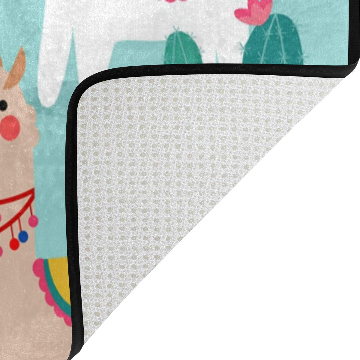 Non-Slip Area Rug Pad - 7'x5' (80x58 inch) Soft White & Pink Llama Cactus Nursery Rug for Kids Playroom, Living Room, Bedroom - Perfect for Play Areas, Home Decor & Floor Protection
