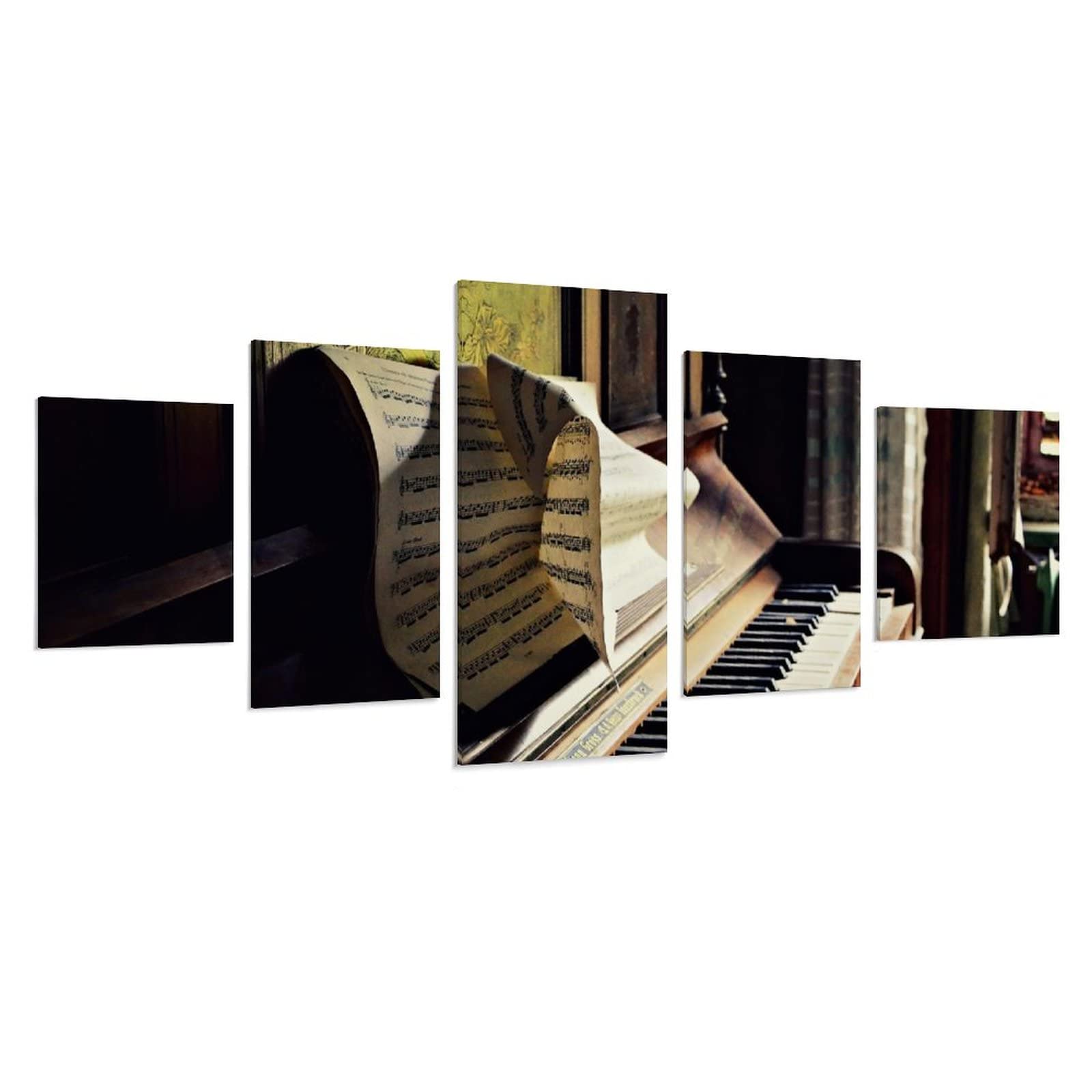 5-Piece Vintage Music Canvas Wall Art Set - Classical Piano Notes & Sheet Music Print for Bedroom, Living Room Decor - Perfect for Music Lovers & Home Aesthetic Enhancement