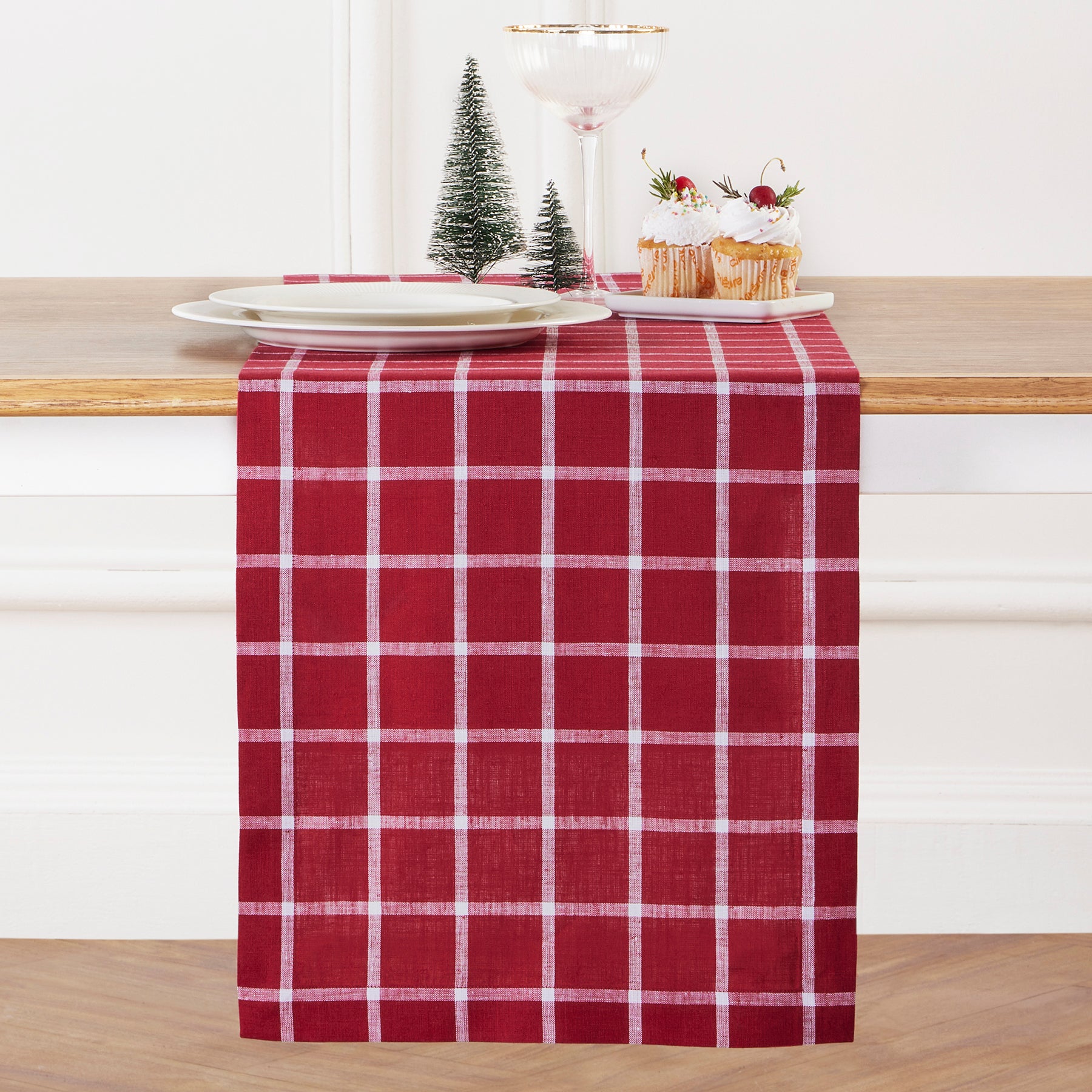 Elegant Windowpane Table Runner - White Linen Rectangular Dining Table Decor for Wedding, Christmas & Holiday Parties - Perfect for Farmhouse, Rustic & Modern Home Decor