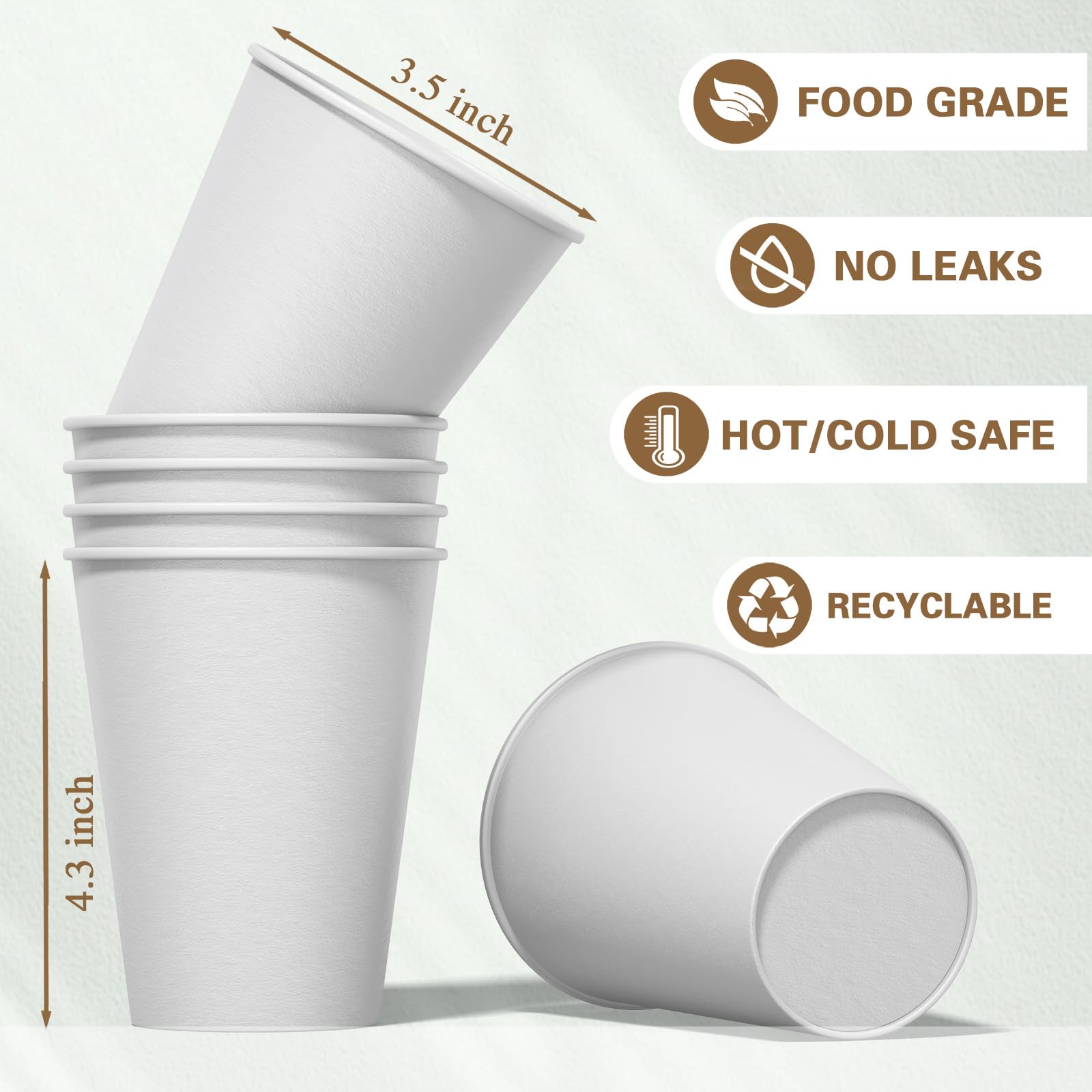 100 Count 12 oz Disposable Paper Cups - Leak-Proof Hot & Cold Drink Cups for Coffee, Tea, and Beverages - Ideal for Office, Cafes, Parties, and Takeout