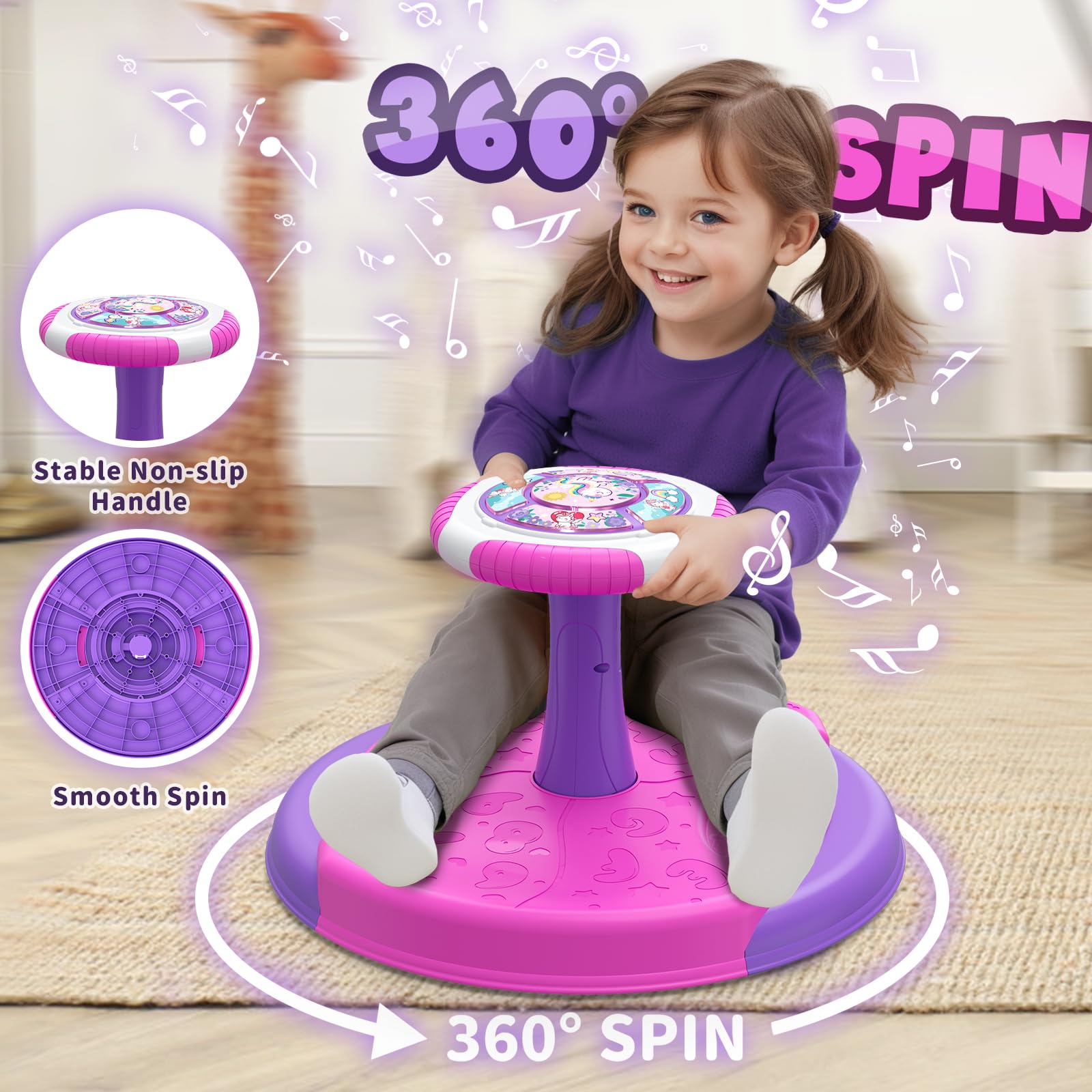 Unicorn Sit and Spin Toy for Toddlers 3-5 Years Old | 360° Spinning Seat with LED Lights & Music | Sensory Learning Toy for 3 4 5 Year Old Girls | Perfect Birthday Gift for Indoor Play & Preschool Development