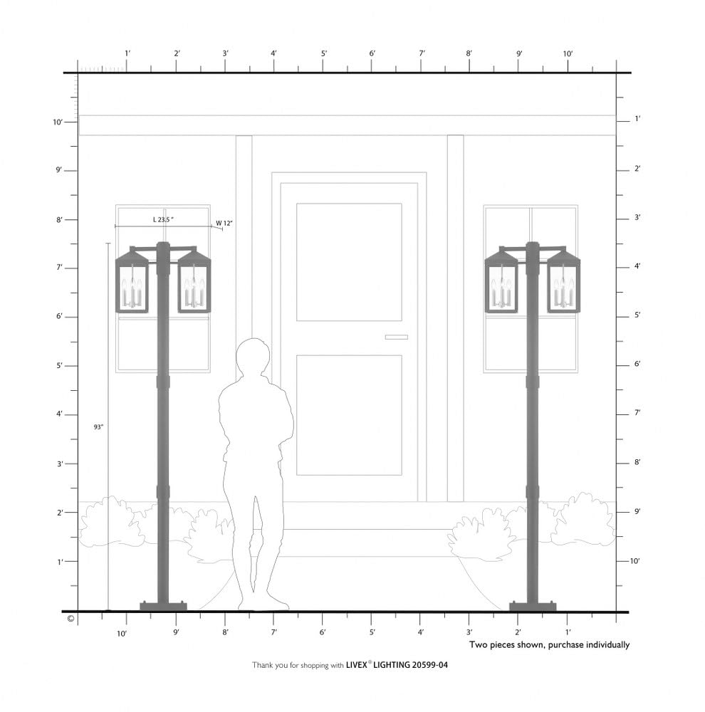 Livex Lighting 6-Light Black Outdoor Post Light - Durable Weatherproof Exterior Lighting for Patio, Garden, Pathway, and Porch