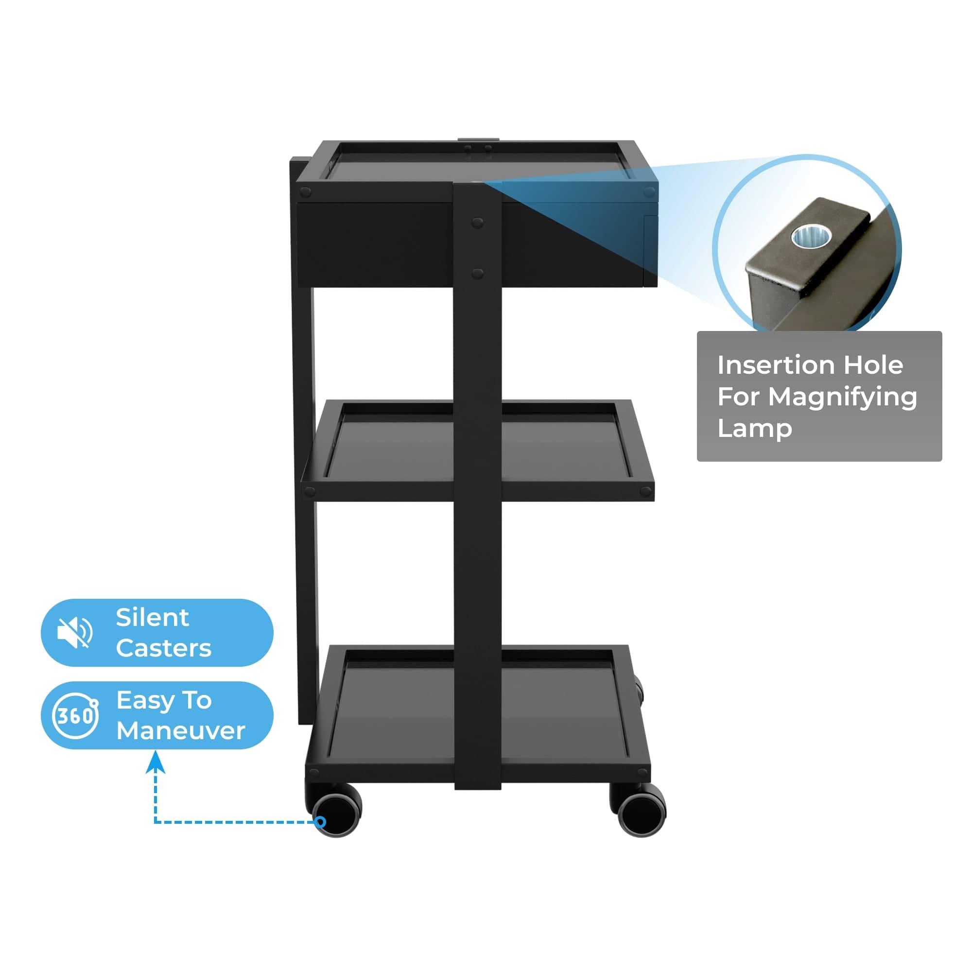 Premium 3-Tier Glass Beauty Trolley with Locking Drawer - Professional Salon Organizer for Makeup, Nail & Hair Tools (1040A) - Perfect for Salon, Spa & Home Beauty Stations