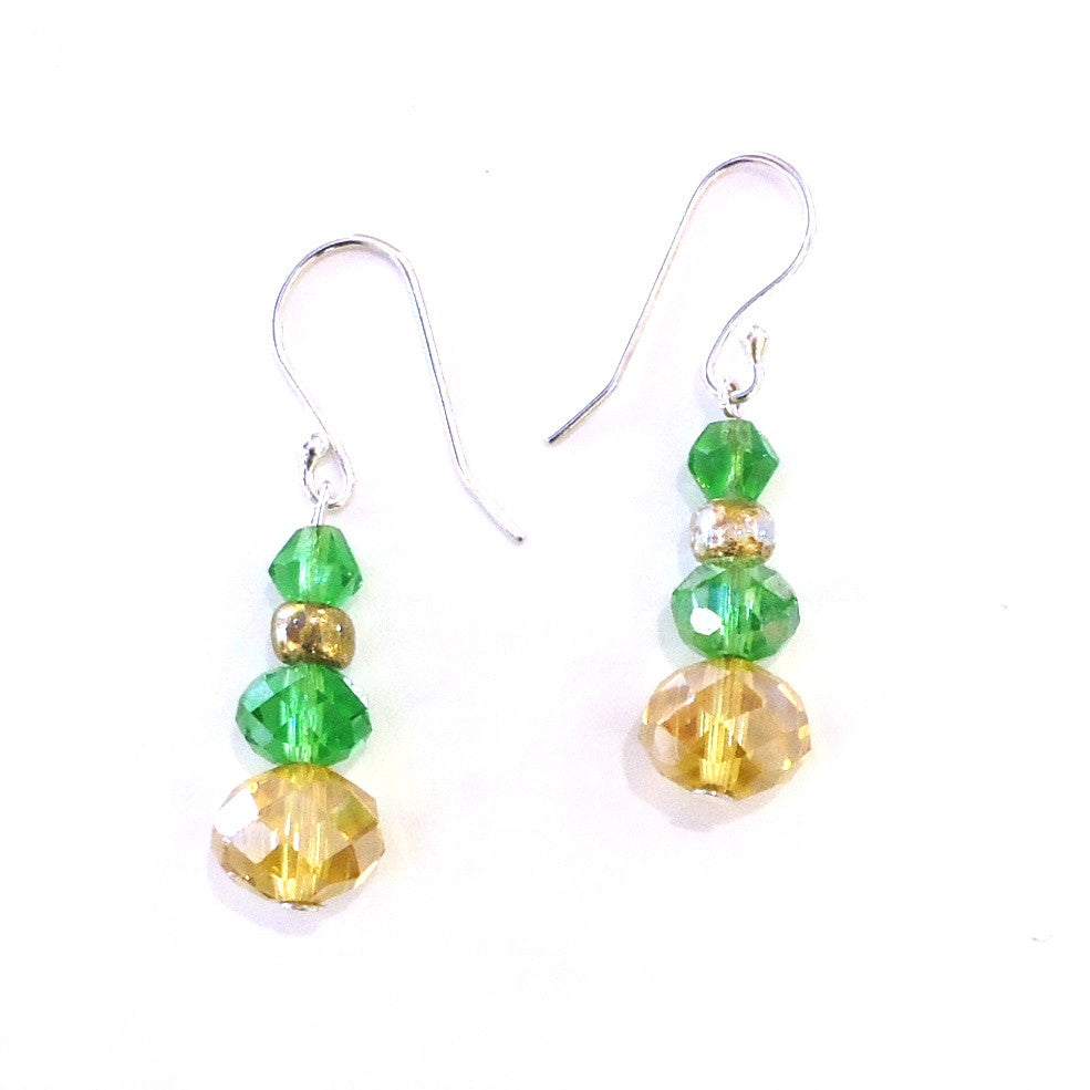 Faceted Yellow and Green Glass Bead Earrings for Women - Handmade Bohemian Dangle Earrings - Perfect for Parties, Weddings & Everyday Wear