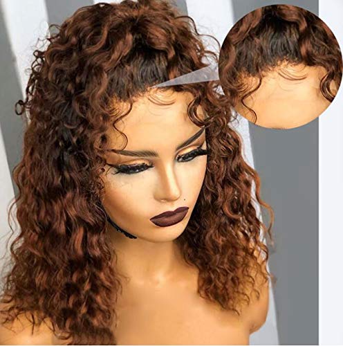 13x6 HD Lace Front Human Hair Wig - Ombre Short Water Wave Bob Wig with Baby Hair (1B/30 Color, 150% Density, 16 Inch) | Brazilian Remy Hair for Daily Wear, Parties & Special Occasions