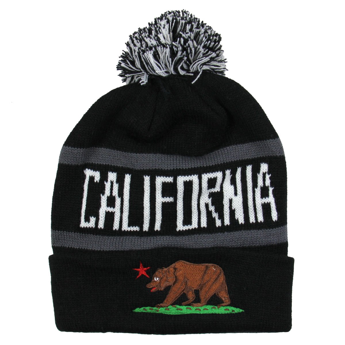 RW California Republic Beanie with Pom Pom - Camouflage Winter Hat for Men & Women, Warm Knit Skull Cap for Outdoor Activities, Hiking, Skiing, and Cold Weather Fashion