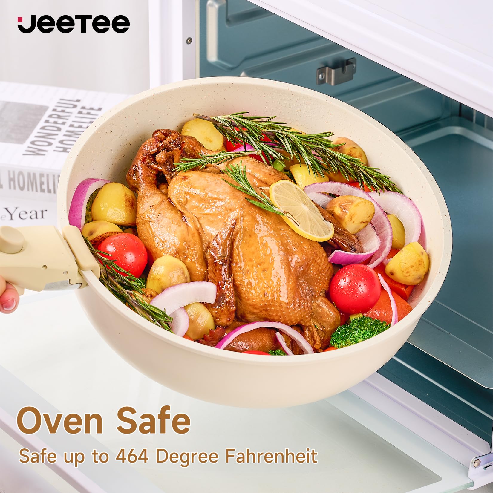 **JEETEE 25-Piece Non-Stick Cookware Set with Removable Handles – Induction Compatible, Oven & RV Safe, PFOA-Free (Beige) – Perfect for Camping, Small Kitchens & RVs**