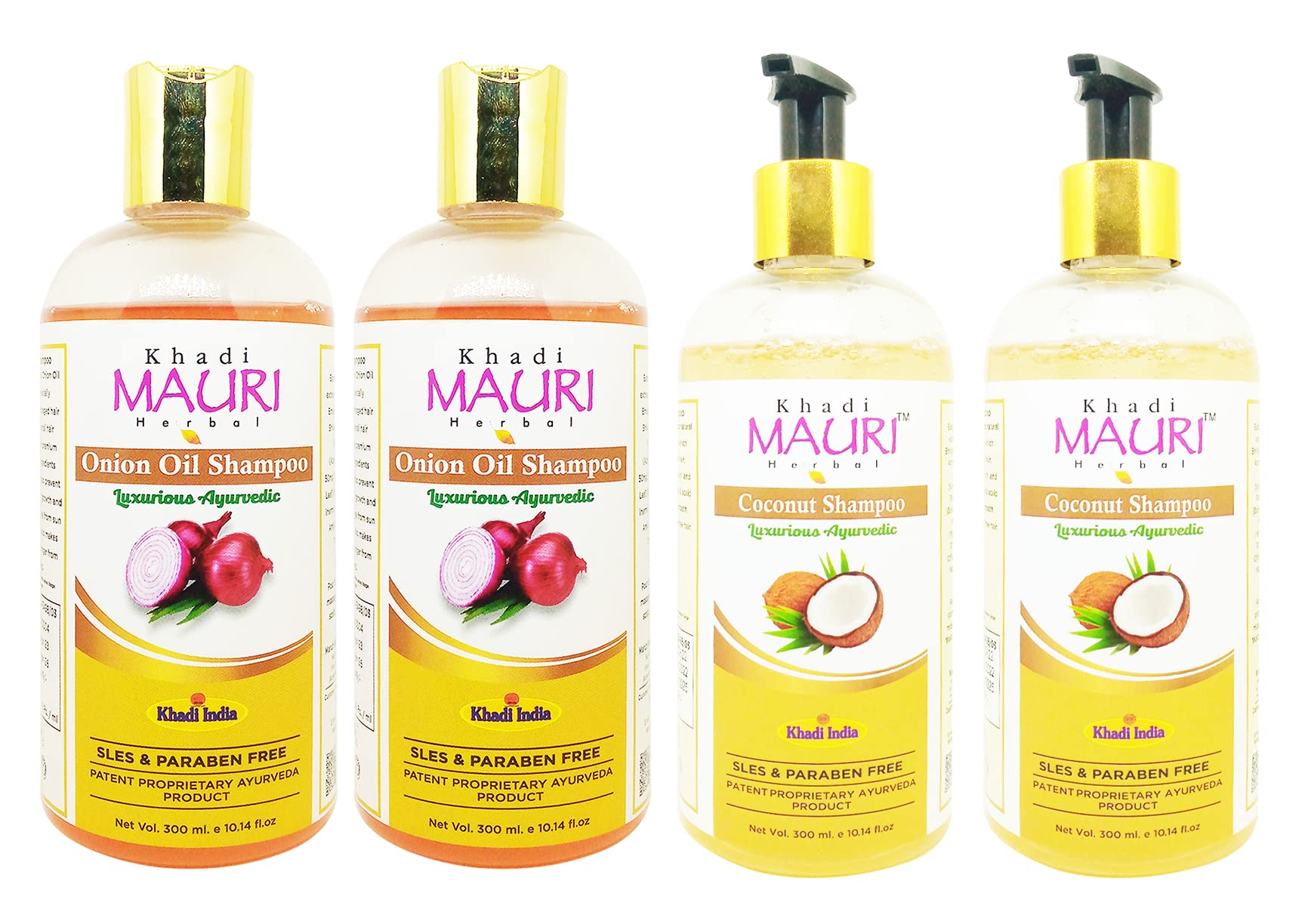 Khadi Mauri Coconut & Onion Oil Shampoo for Hair Growth & Scalp Care - 4 Pack (1200ml) - Natural Ayurvedic Shampoo for Dry, Damaged Hair - Perfect for Daily Use & Hair Regimen