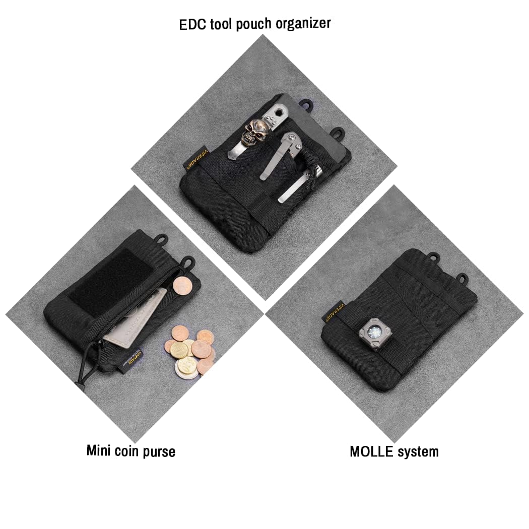 Viperade VE1-P EDC Pocket Organizer for Men - 5-Slot Tool Pouch for Flashlight, Pocket Knife, Tactical Pen & Gear - Compact Black Tactical EDC Pouch for Everyday Carry, Camping & Outdoor Adventures