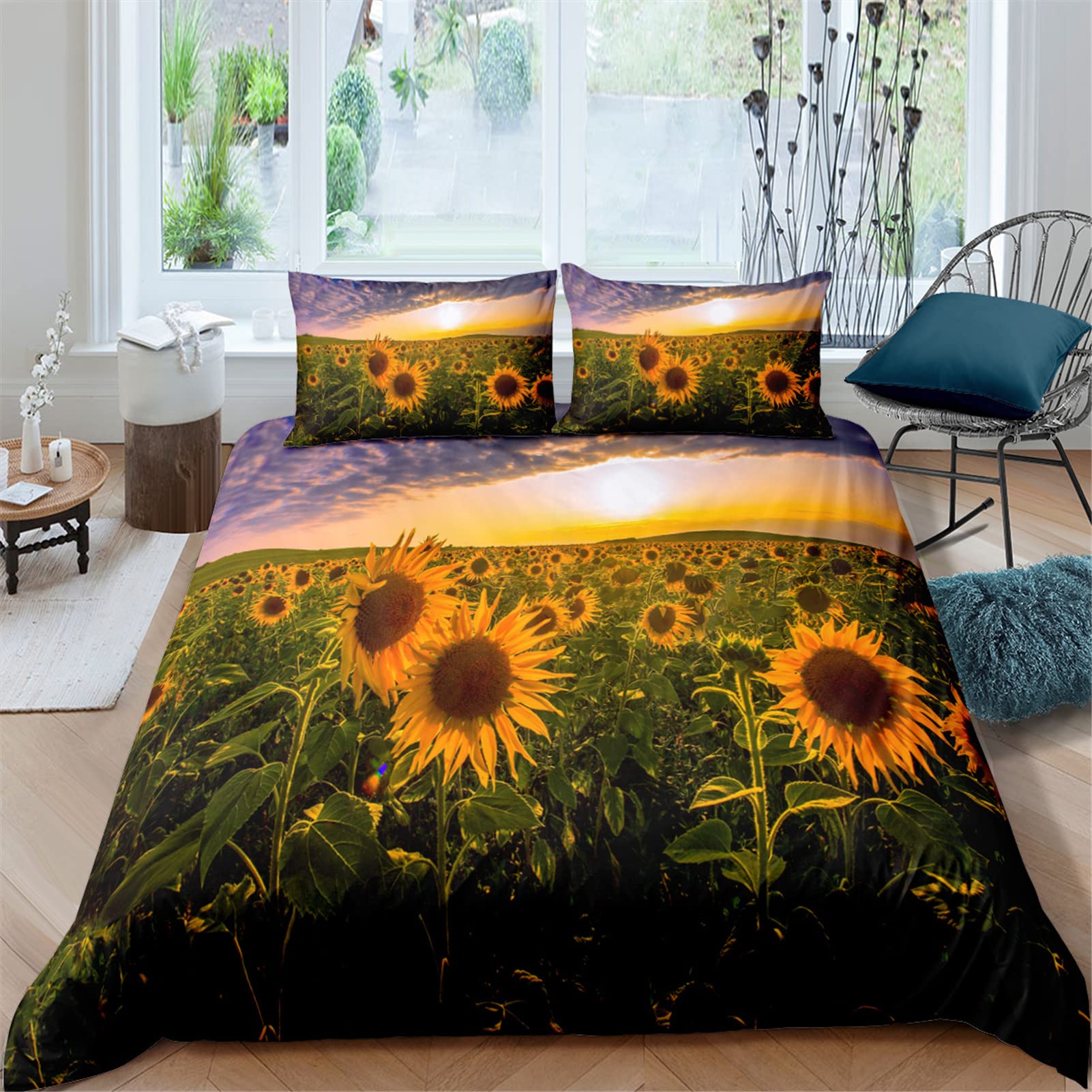 Sunflower Bedding Set for Girls - Twin Size Yellow Blossom Duvet Cover with Pillowcases | Floral Teen Bedroom Decor | Soft & Breathable Comforter Cover for Cozy Sleep & Room Aesthetics