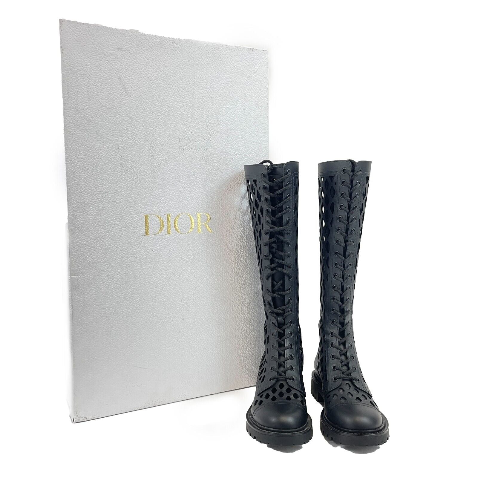 Christian Dior D Trap Black Matte Calfskin High Boots Women's Size 35.5 (US 5.5) - Brand New Luxury Fashion Boots for Evening Parties & Winter Outfits