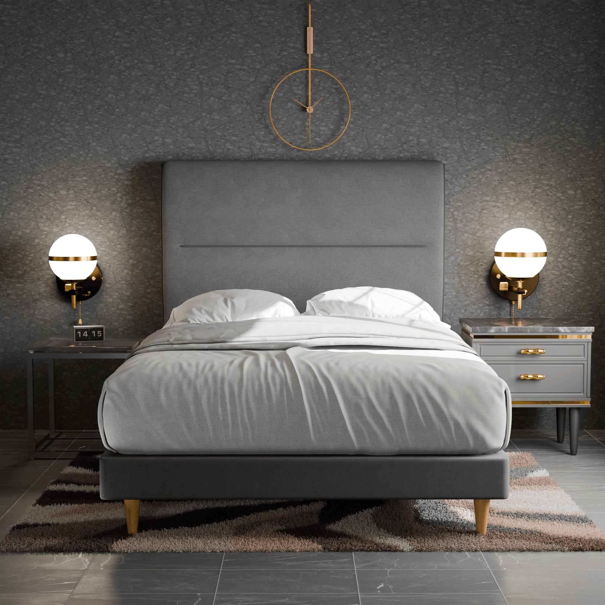 Emilia Fabric Upholstered Bed Frame - Queen Size, Modern Platform Bed with Wooden Slats, Noise-Free Support - Perfect for Master Bedroom, Guest Room & Apartment