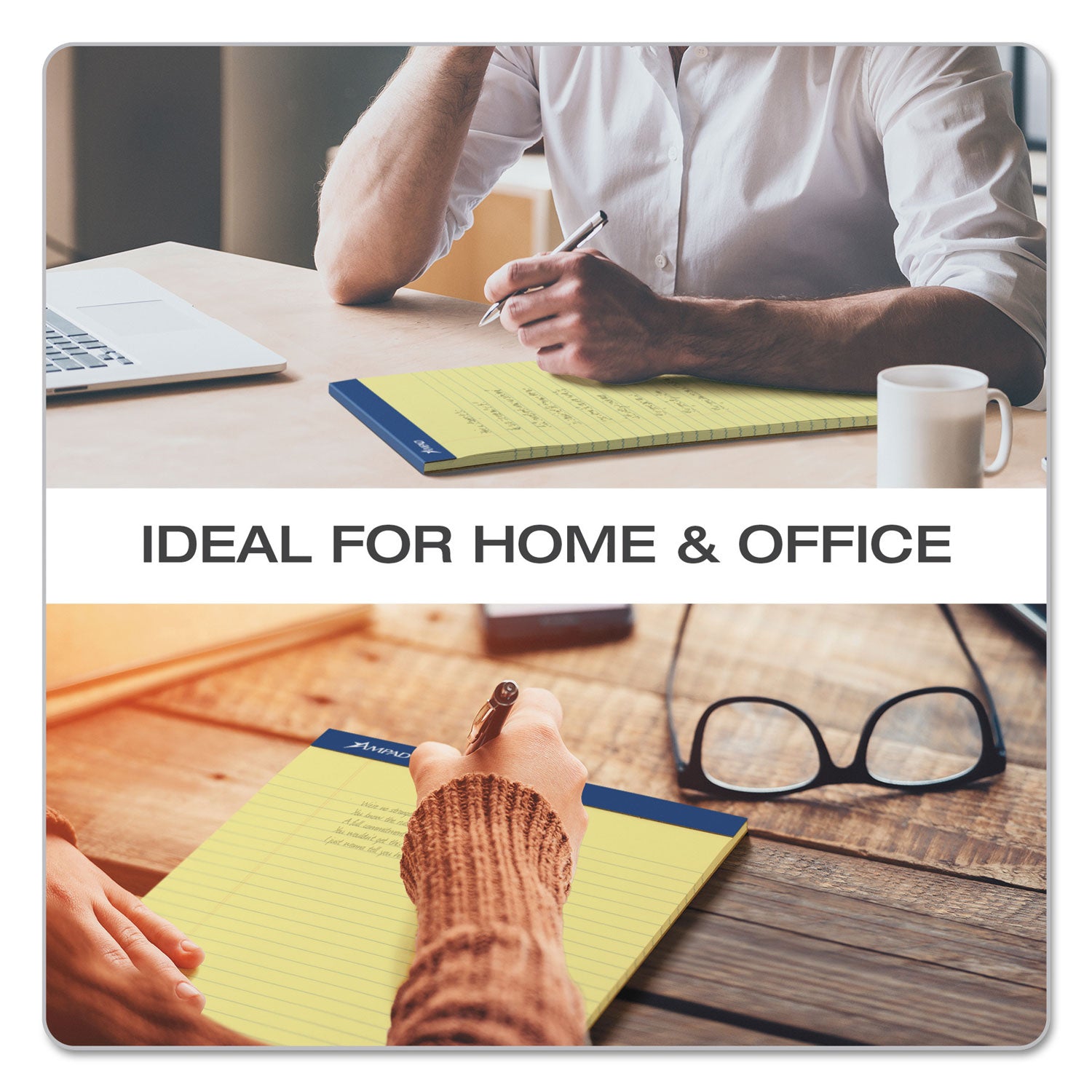 Ampad® Perforated Writing Pads - Wide/Legal Rule, 50 Canary Yellow Sheets (8.5