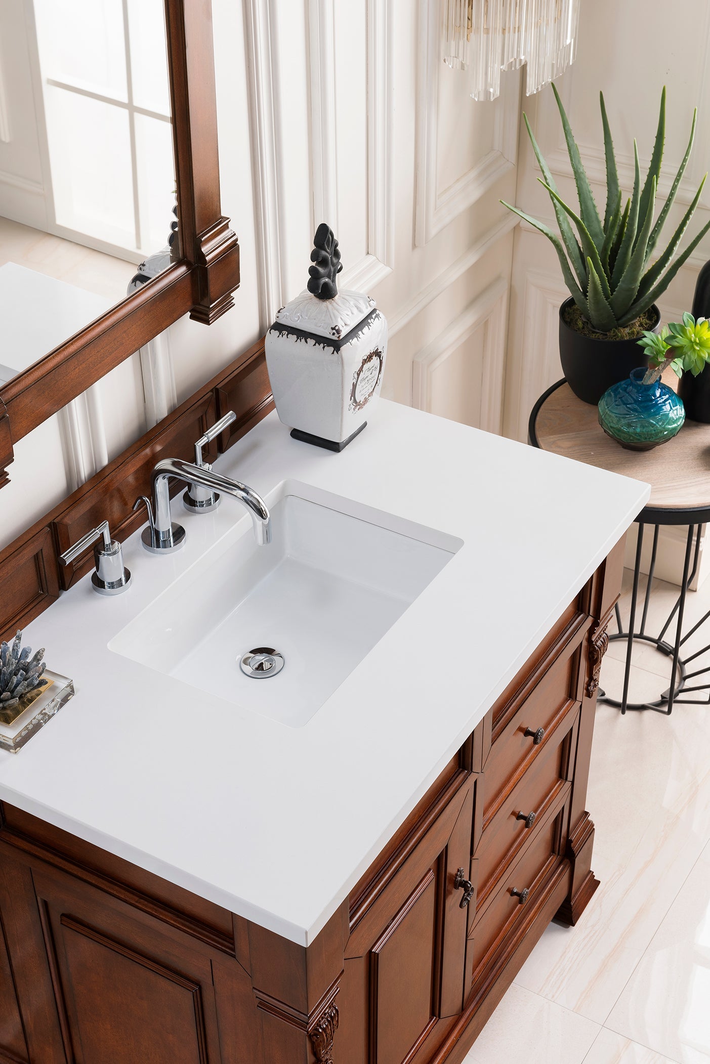 Brookfield 36-Inch Warm Cherry Wood Bathroom Vanity with 3CM Classic White Quartz Countertop - Perfect for Modern Master Bathrooms & Powder Rooms