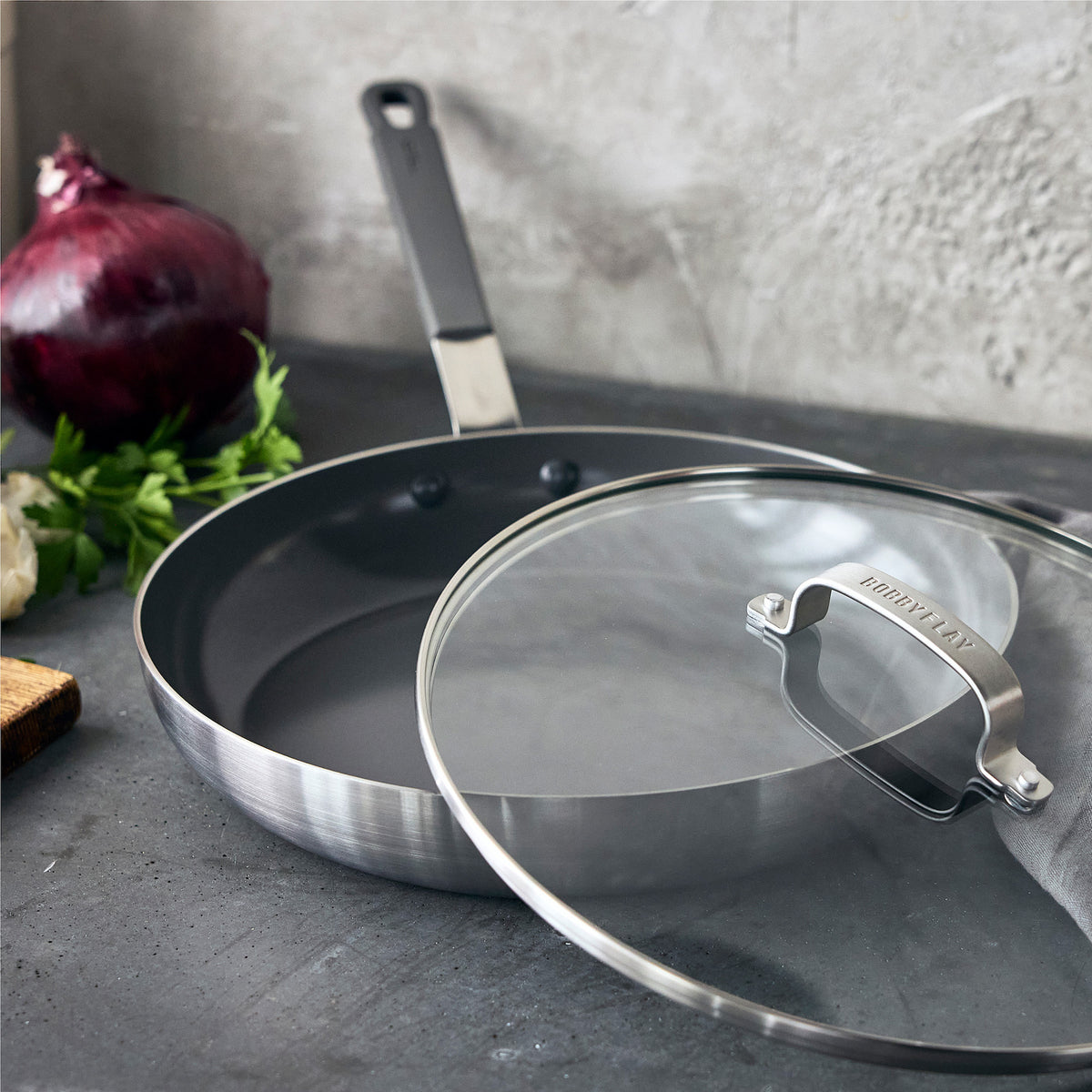 Bobby Flay by GreenPan 4-Piece Stainless Steel Fry Pan Set with Bobby at Home Cookbook - Nonstick Cookware for Professional & Home Chefs - Perfect for Searing, Sautéing & Frying
