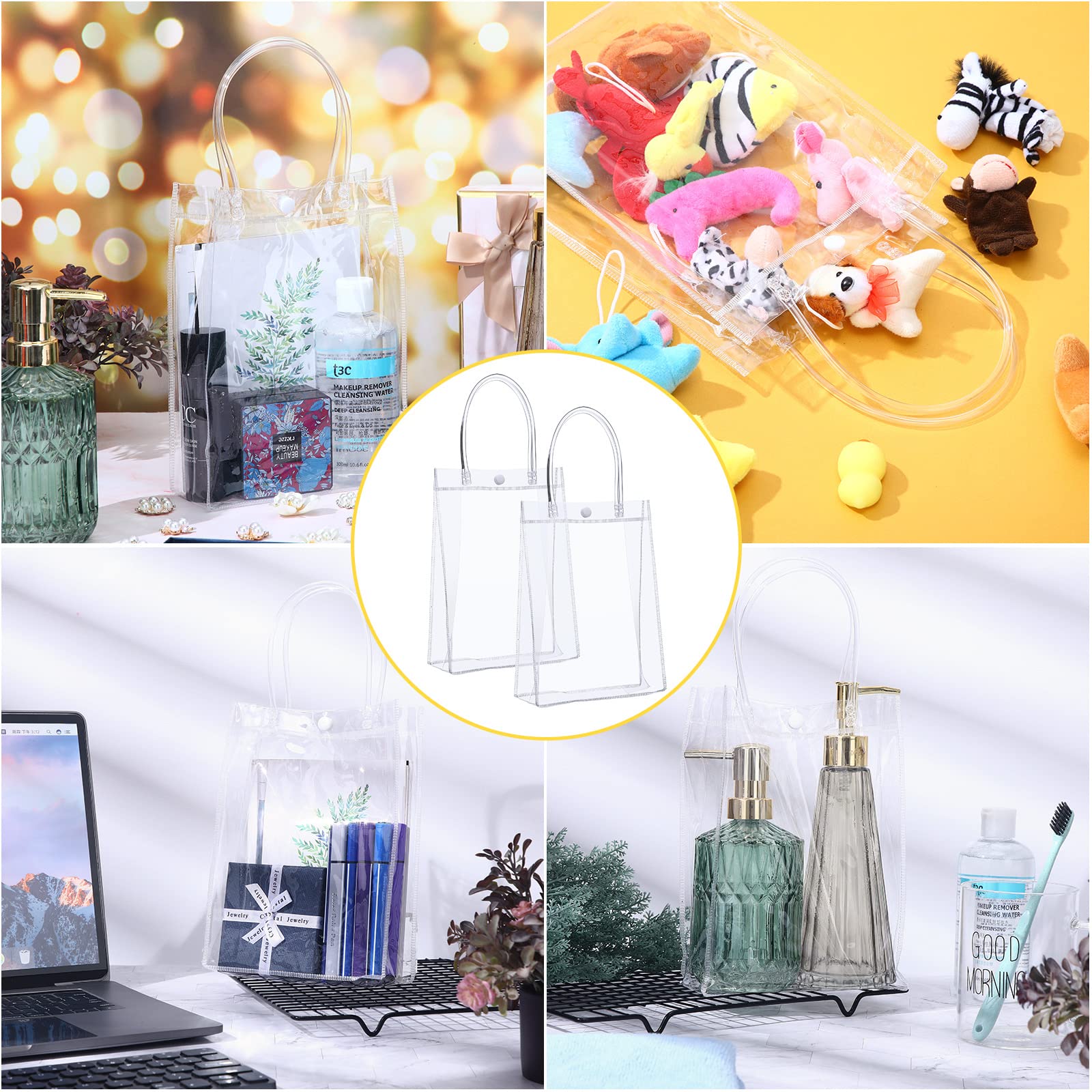 40 Pack Clear PVC Gift Bags with Handles - Reusable Transparent Plastic Tote Bags for Shopping, Gift Wrapping, Wedding, Birthday, Valentine's Day Party (8.9 x 6.5 x 2.6 Inches) - Perfect for Retail Stores, Party Favors & Holiday Gift Packaging