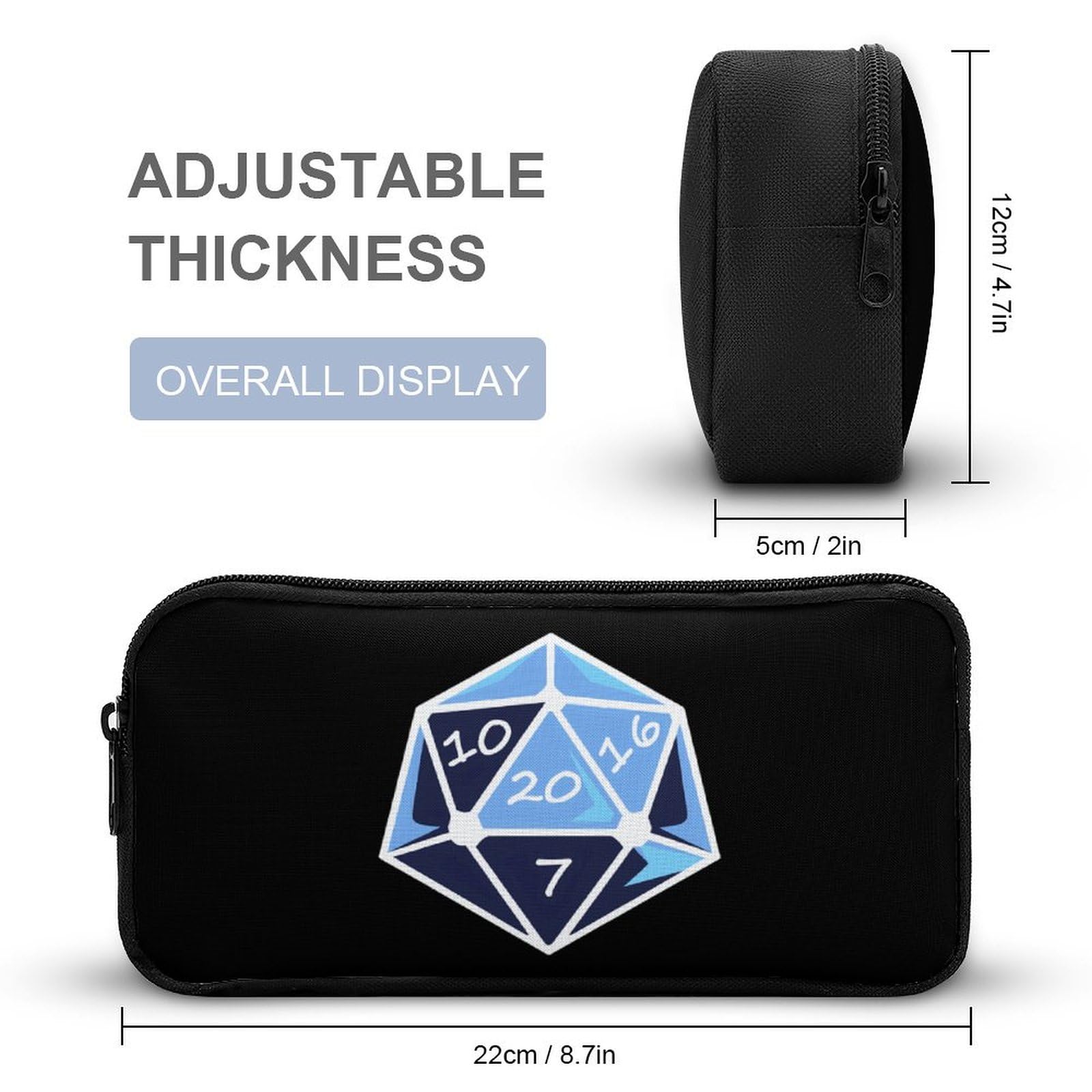 D20 Dice Pencil Case - Large Capacity Zippered Pen Pouch & Stationery Organizer for School, Office, Gaming Accessories Storage