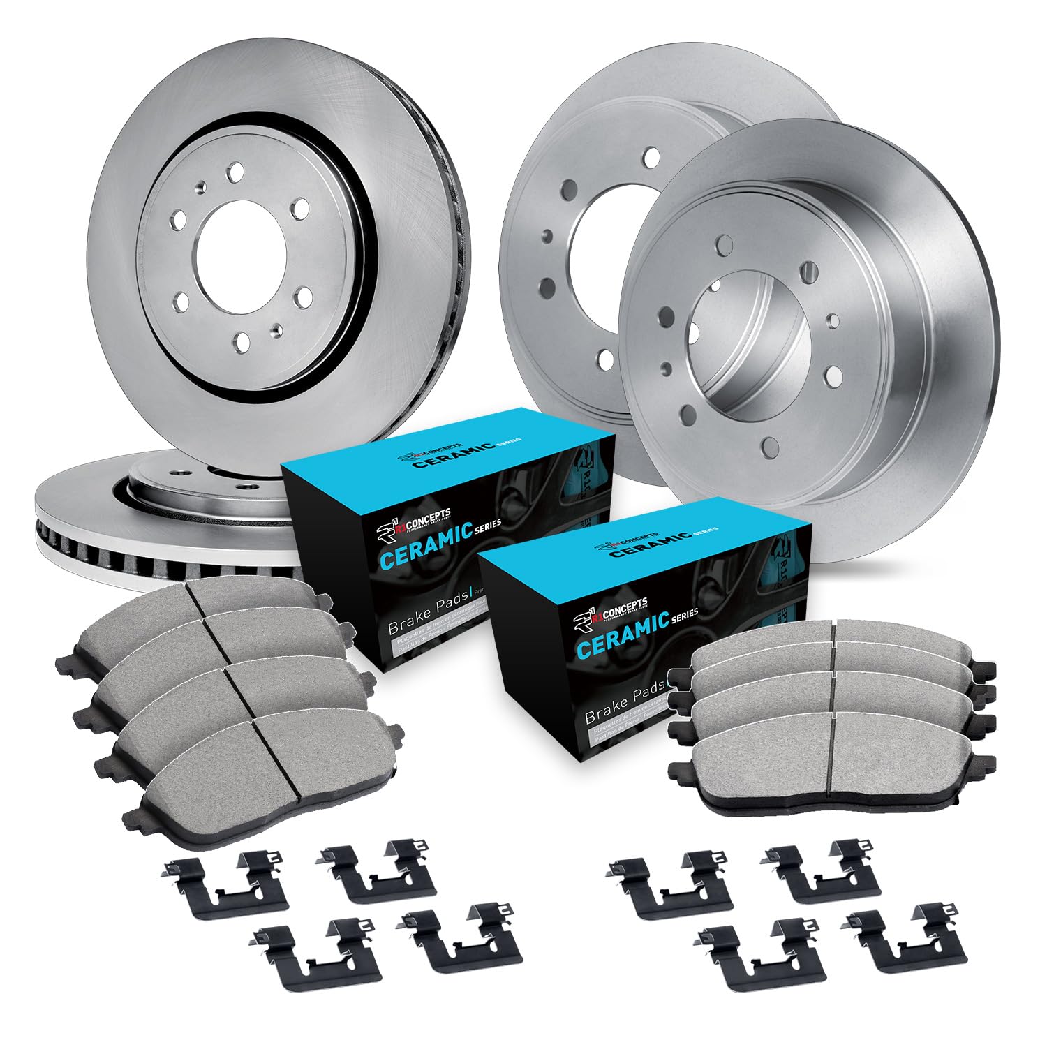 R1 Concepts Premium Ceramic Front & Rear Brake Pads and Rotors Kit with Hardware - CEB.50021.02 | High-Performance Braking System for Sedans, SUVs & Trucks | Smooth Stopping Power for Daily Commute & Highway Driving
