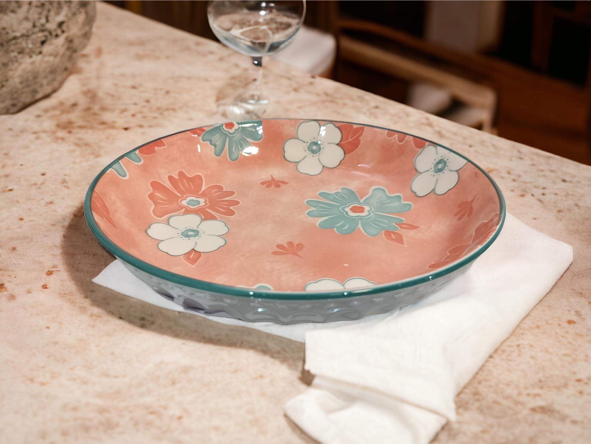 Lemon Tree Ceramic Serving Plate - 20 cm Round Deep Dish for Salad, Pasta & Snacks | Microwave, Dishwasher & Oven Safe Dinnerware | Perfect for Kitchen, Dining Room & Party Entertaining (Pink)