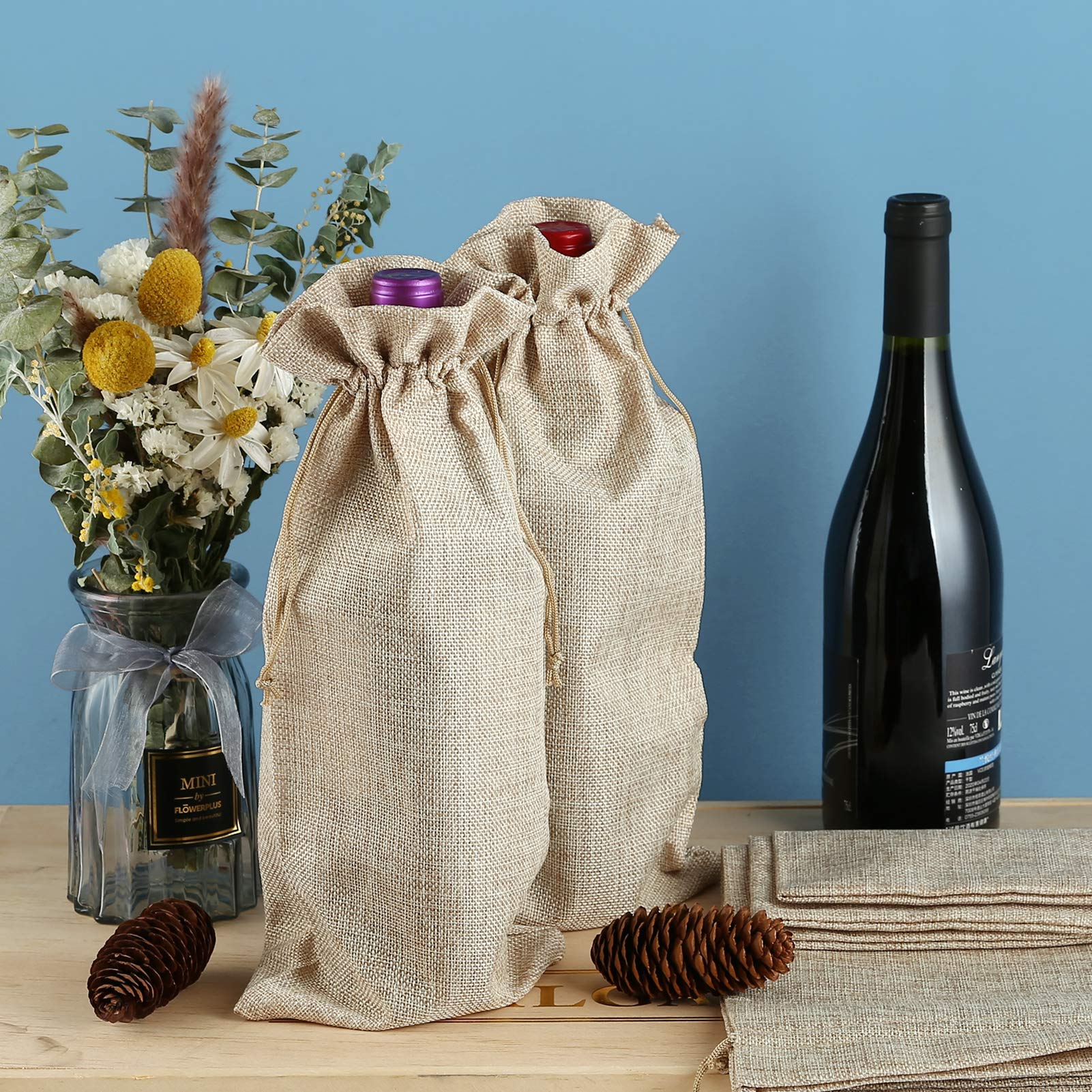 12-Piece Reusable Burlap Wine Bags with Drawstring - 14x6.25 Inch Jute Wine Bottle Covers for Wedding, Christmas & Party Decorations - Eco-Friendly Gift Packaging for Wine, Champagne & Liquor Bottles - Perfect for Bridal Showers, Holiday Gifting & Home Decor