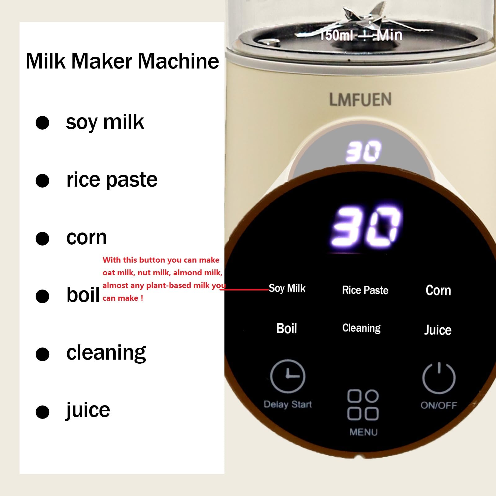 40oz Automatic Nut Milk Maker & Soy Milk Machine - Homemade Almond, Oat, Soy & Plant-Based Milk Maker with Delay Start, Keep Warm & Self-Cleaning - Perfect for Vegan Milk, Healthy Smoothies & Family Breakfast (White)