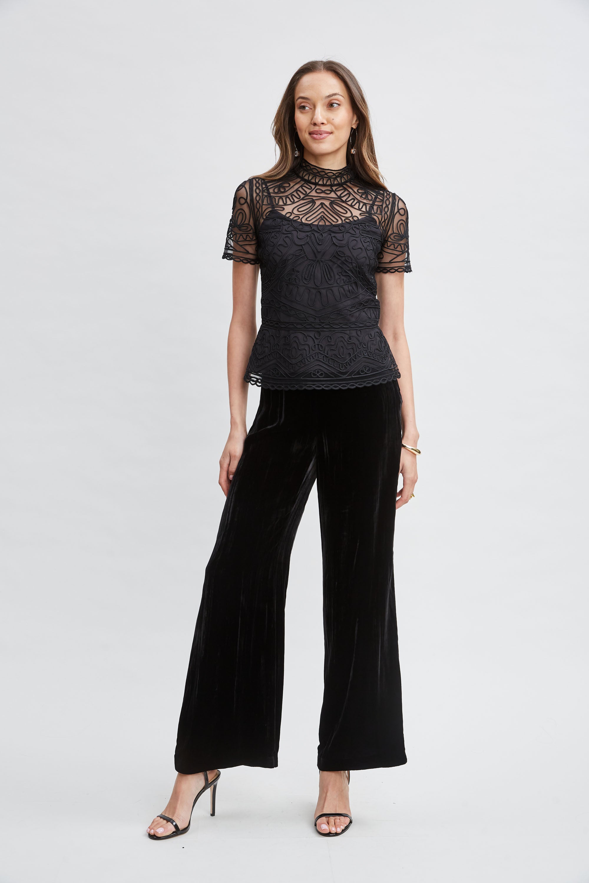 Black Tape Applique Mock Neck T-Shirt - Stylish & Comfortable for Casual Wear, Workouts, and Everyday Outfits