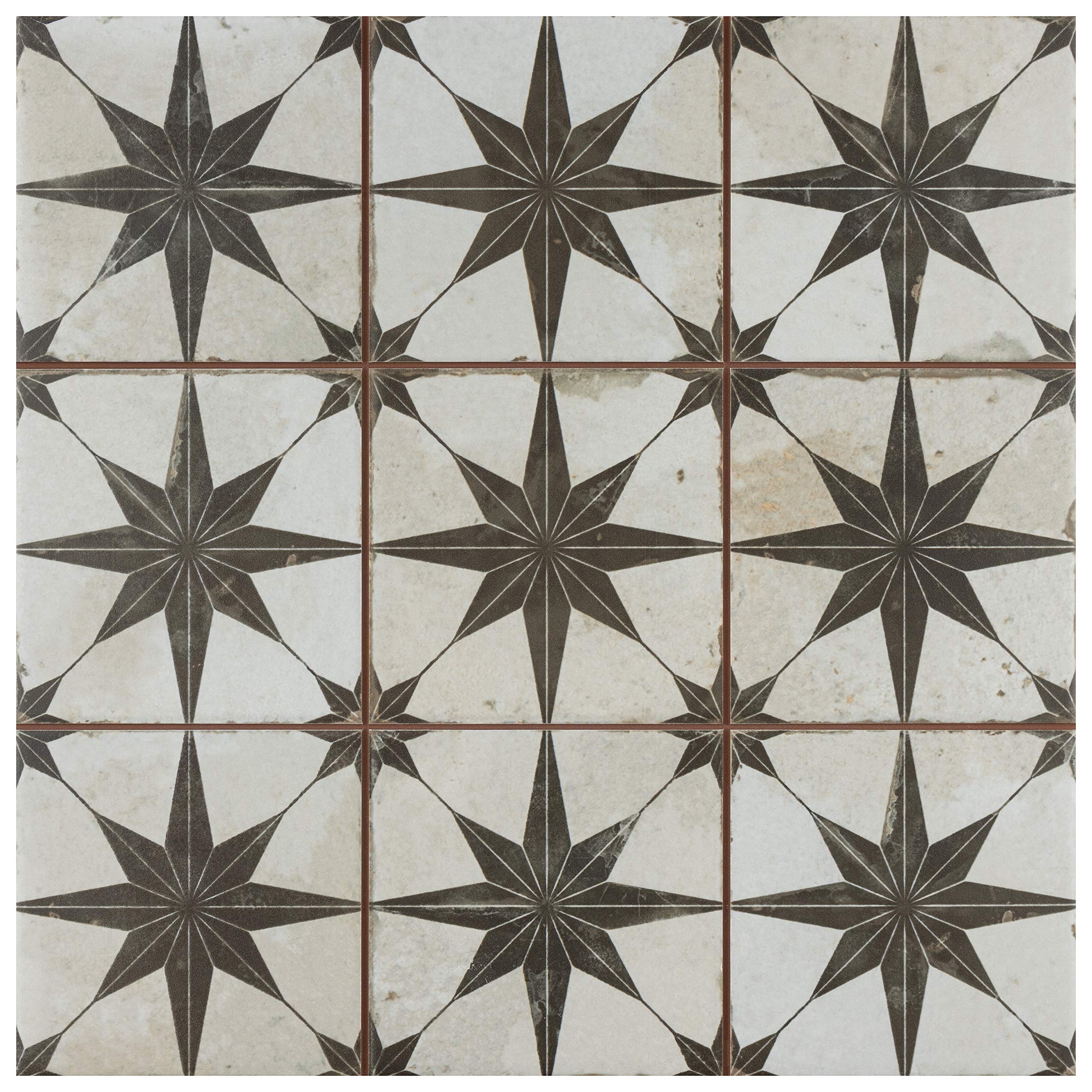 Merola Tile Harmonia Kings Star Nero 13x13 Inch Ceramic Floor & Wall Tile - Perfect for Kitchen Backsplash, Bathroom & Living Room Decor