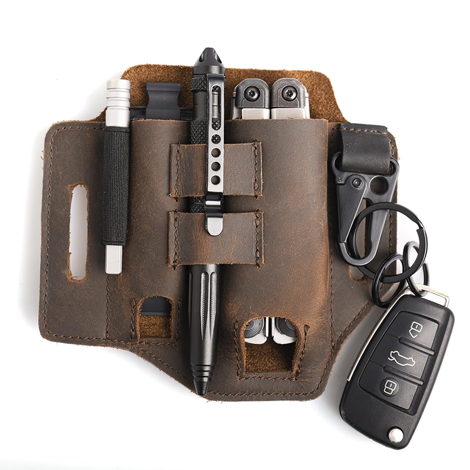 Gentlestache Multitool Belt Sheath - Premium EDC Leather Belt Organizer with Multitool Pouch, Flashlight Holder, Pen Holder & Keychain Clip - Practical Everyday Carry Belt Pouch for Men - Perfect for Camping, Hiking, Work & Outdoor Adventures
