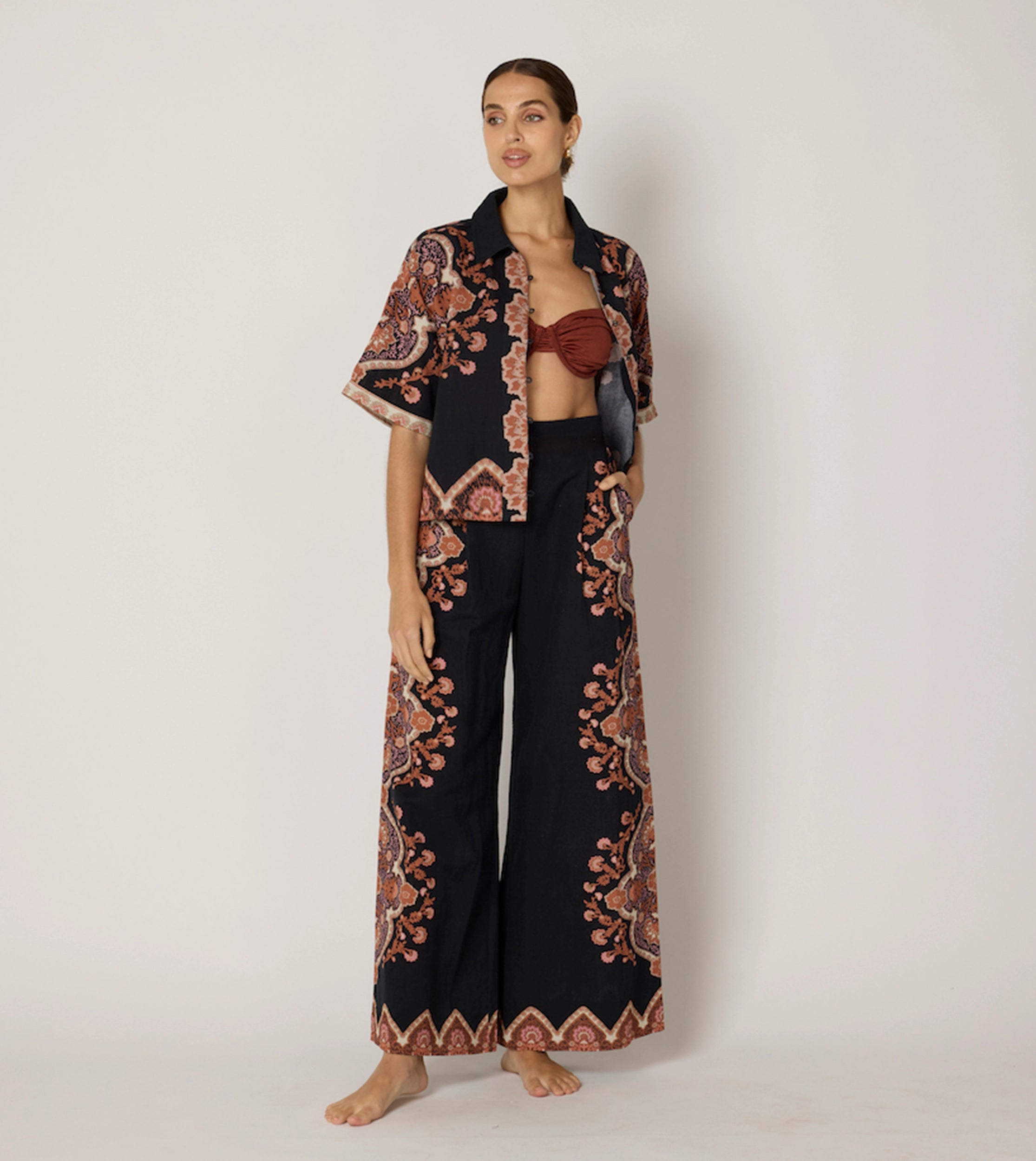 Jeni Blouse Women's Fashion Top | Dark Lagos Print Long Sleeve Blouse for Work, Office, and Casual Wear