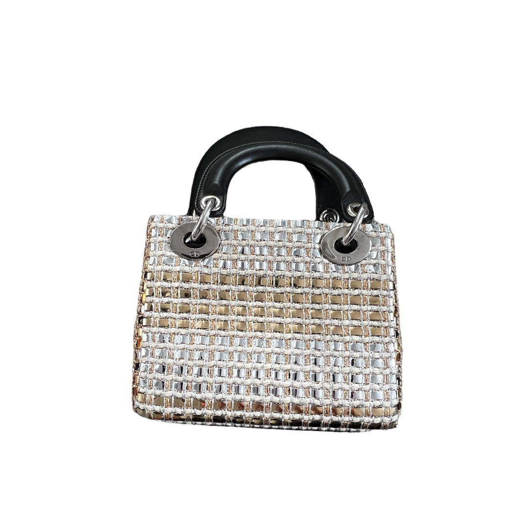 Mini Lady Dior Gold & Silver Woven Handbag - Elegant Crossbody Purse for Women | Perfect for Parties, Weddings & Evening Events