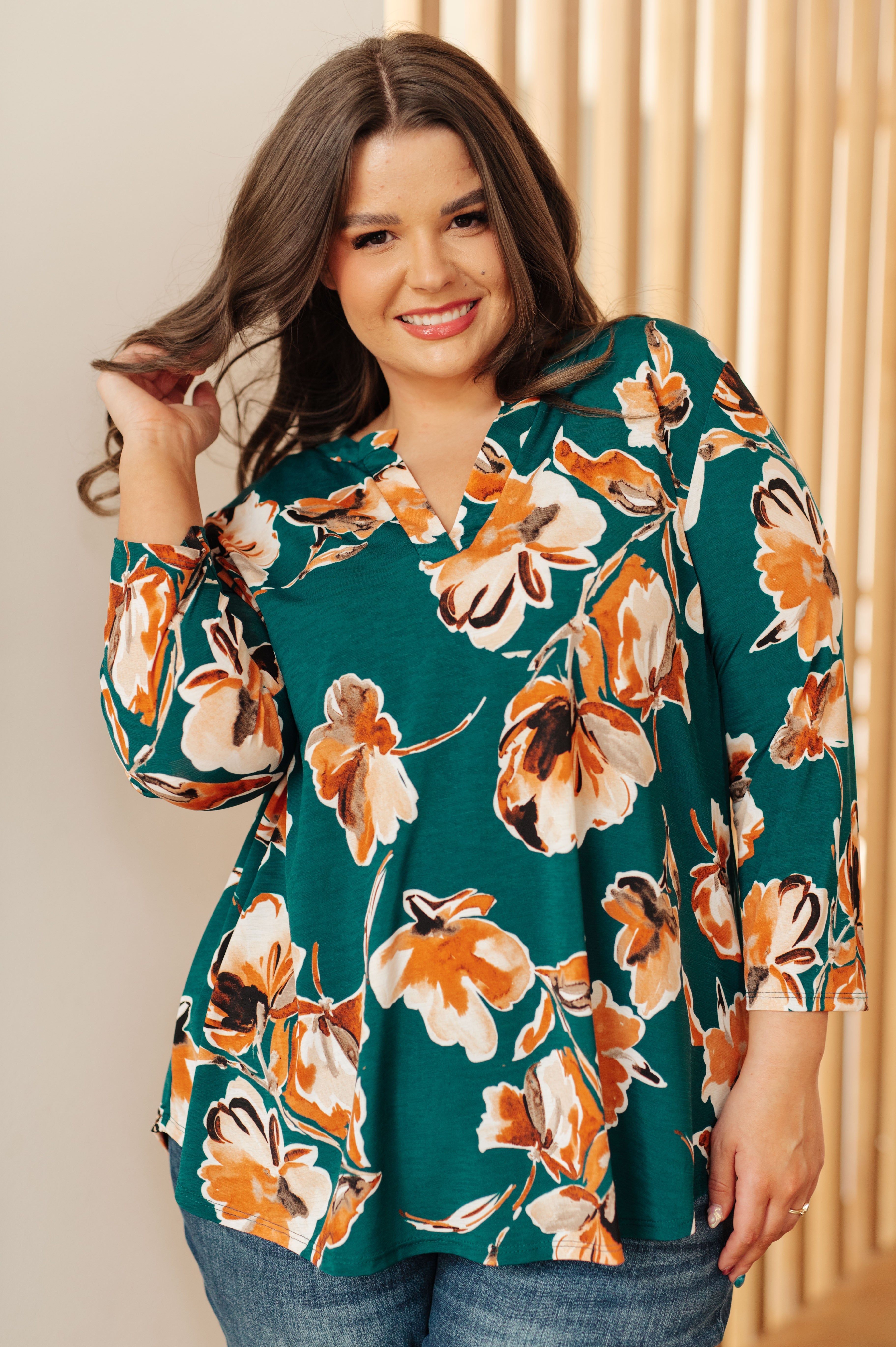 Stylish Teal Floral Print Women's Top - Trendy I Think Different Blouse for Casual Wear & Summer Outfits